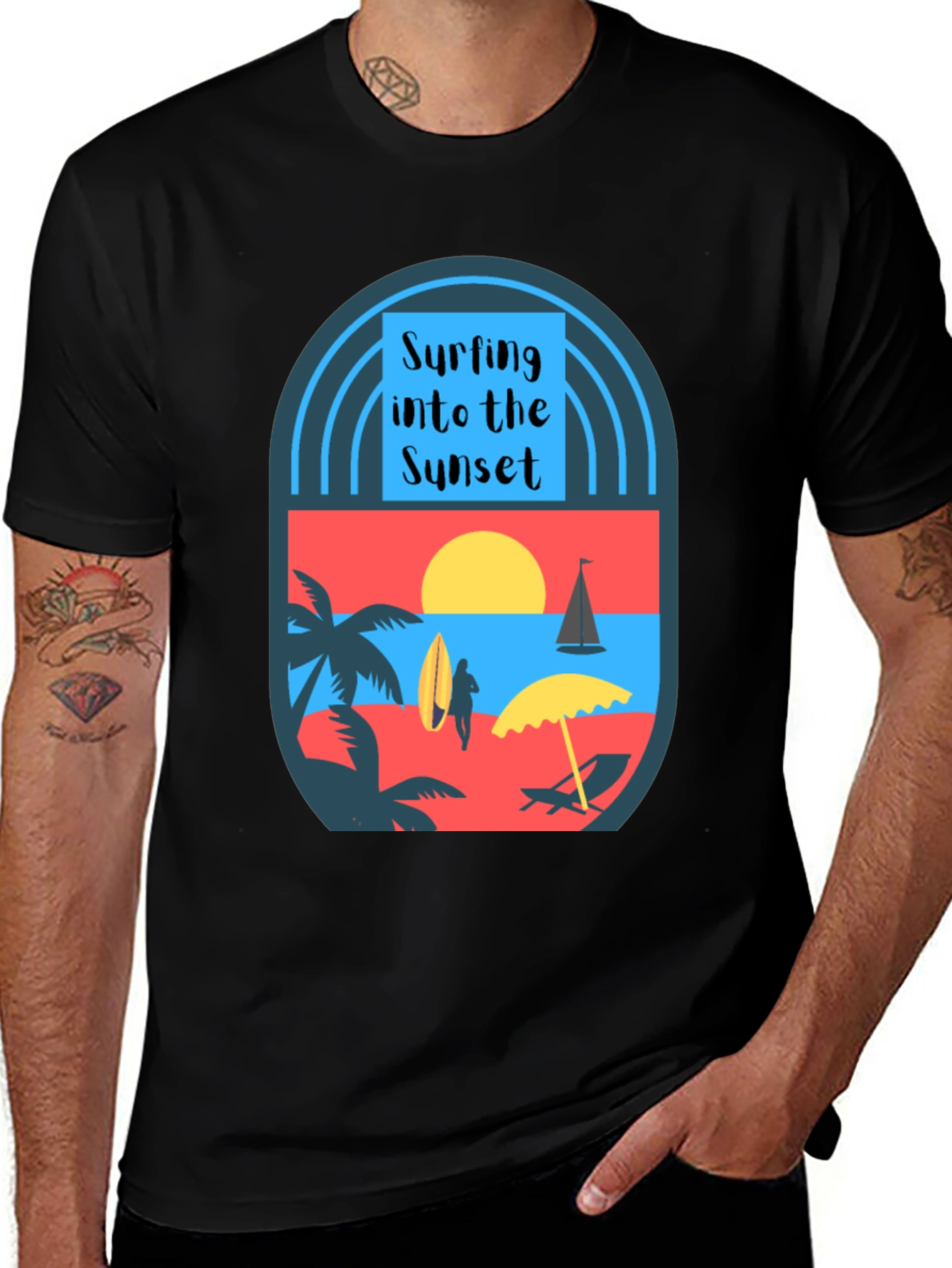 Black Surfing Into the Sunset Graphic Tee main image