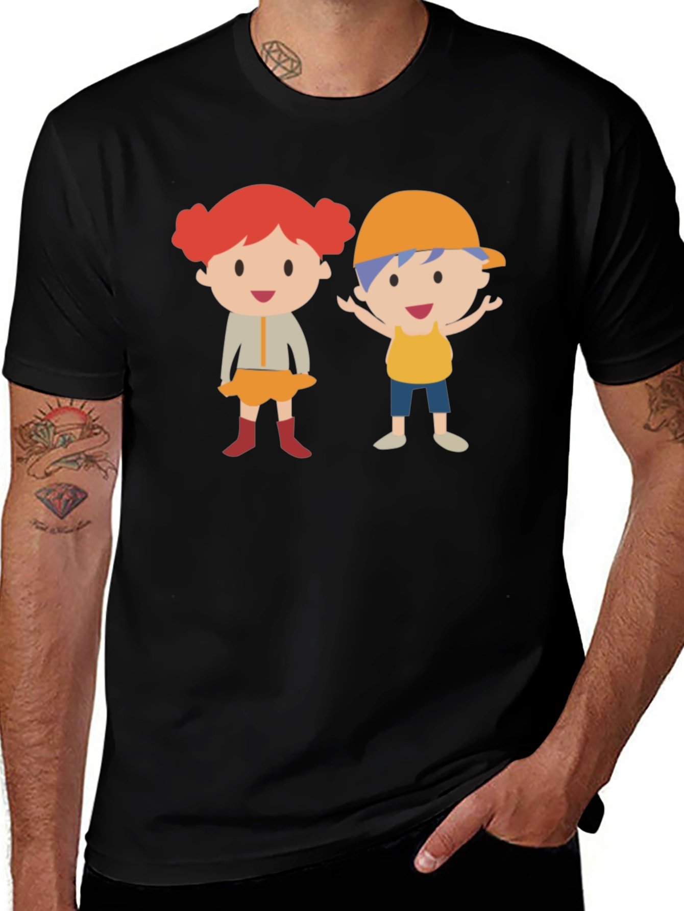 Variant 19 of Cute Cartoon Kids Graphic T-Shirt - Unisex Black Tee