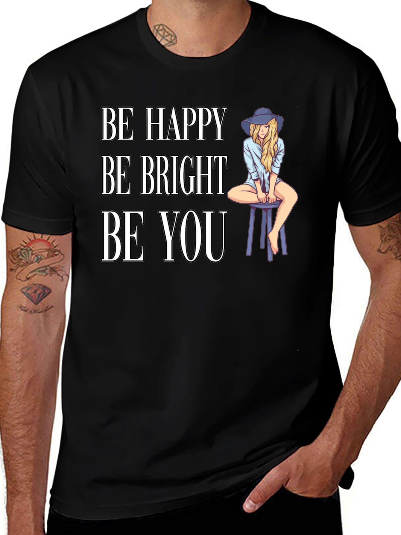 Variant 27 of Be Happy Graphic Tee - Black Cotton T-Shirt