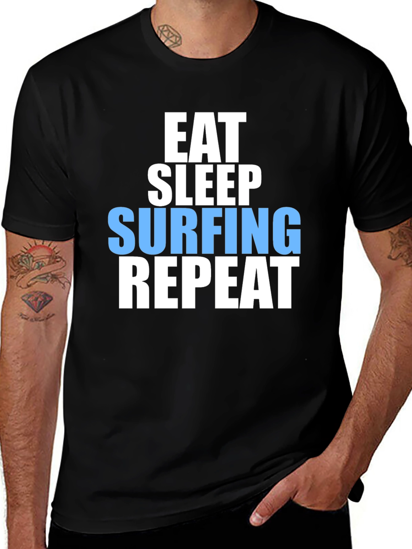 Variant 21 of Eat Sleep Surfing Repeat Men's Black Graphic T-Shirt
