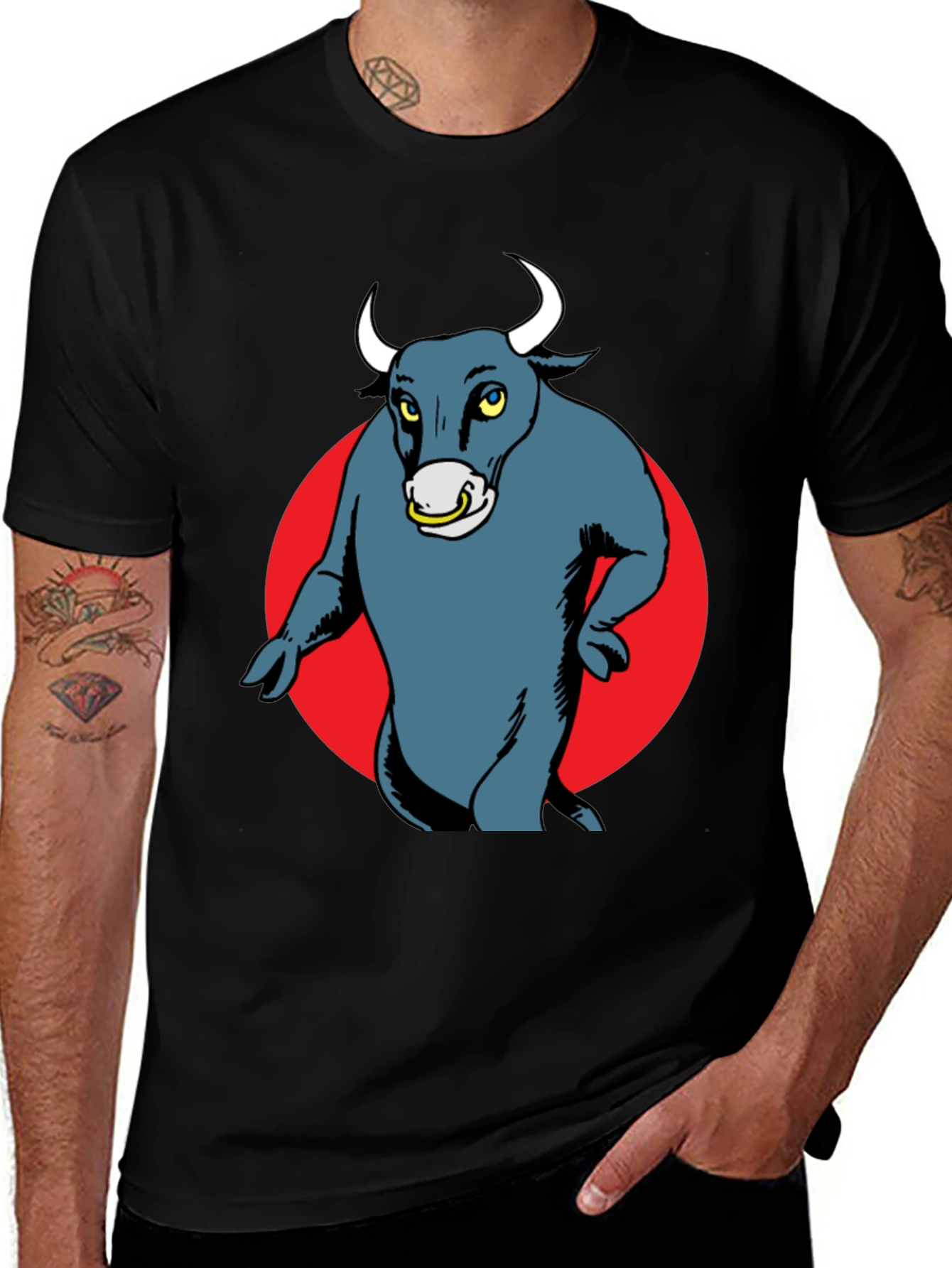Variant 15 of Bull Graphic Tee - Men's Black Cotton T-Shirt