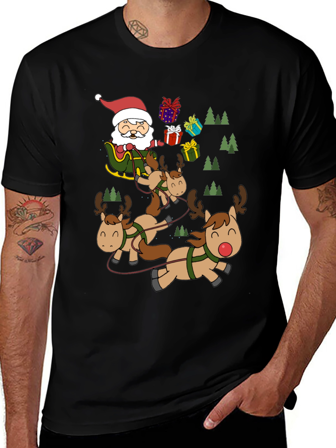 Variant 14 of Santa's Reindeer Crew Neck T-Shirt