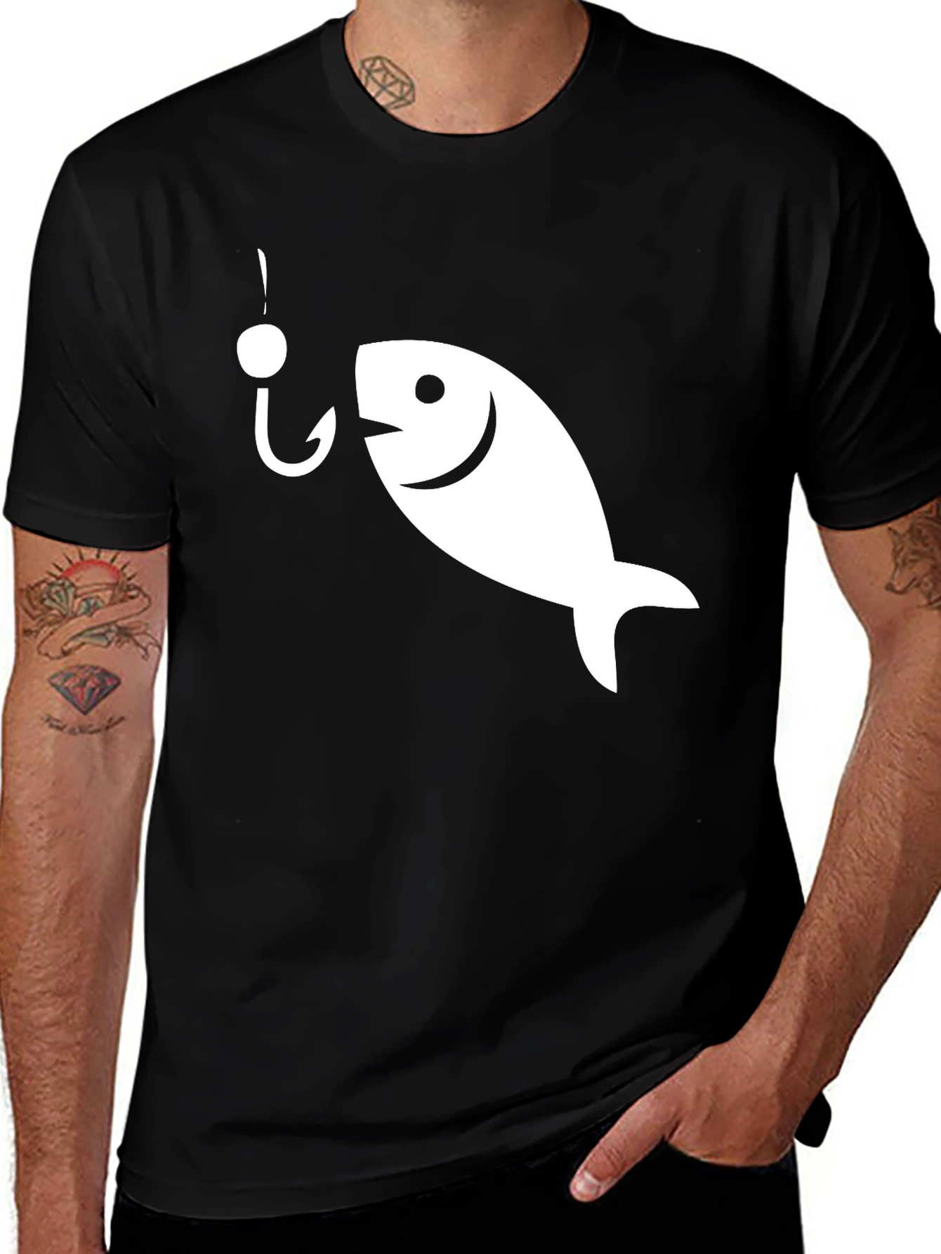Variant 22 of Funny Fish Hook Graphic T-Shirt - Black