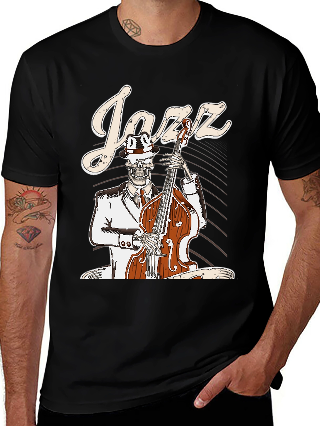 Variant 9 of Jazz Skeleton Musician Black T-Shirt