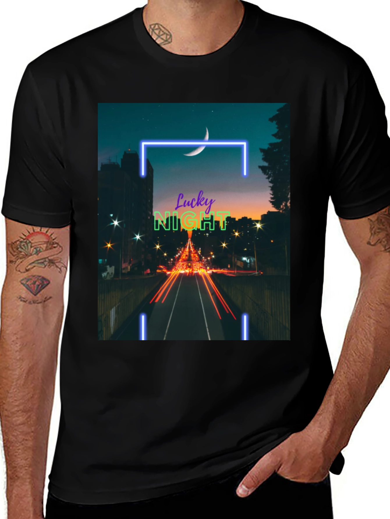 Lucky Night Cityscape Tee - Urban Style
