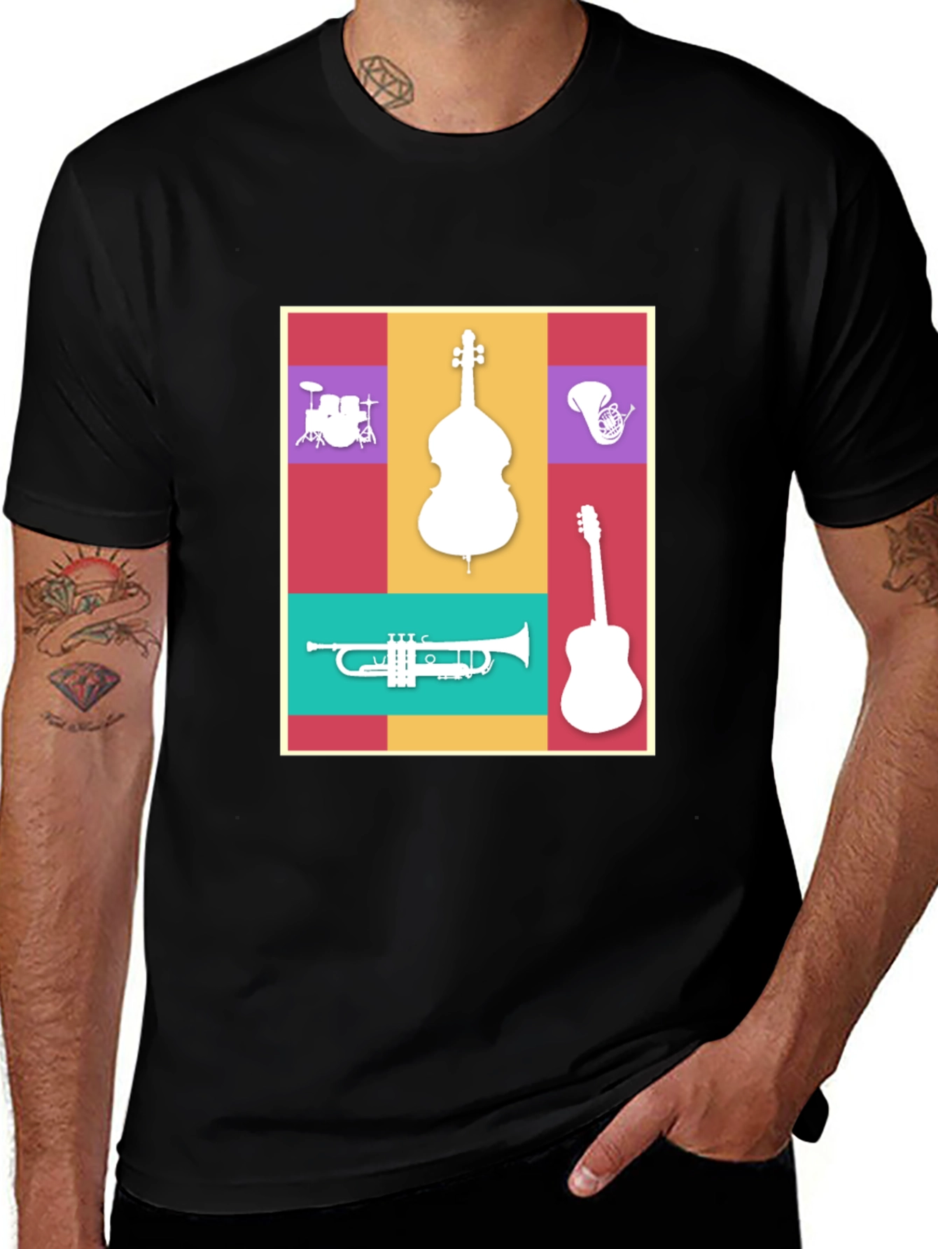 Black Musical Instrument Collage T-Shirt main image