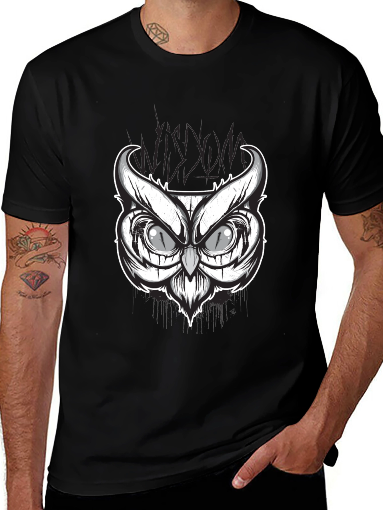 Variant 17 of Cool Owl Graphic Tee - Black Cotton T-Shirt