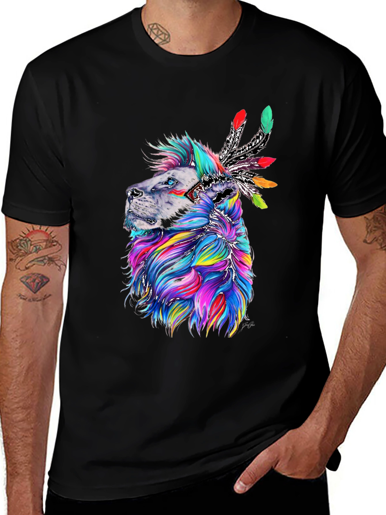 Variant 28 of Lion Headdress Graphic Print Tee - Vibrant Design