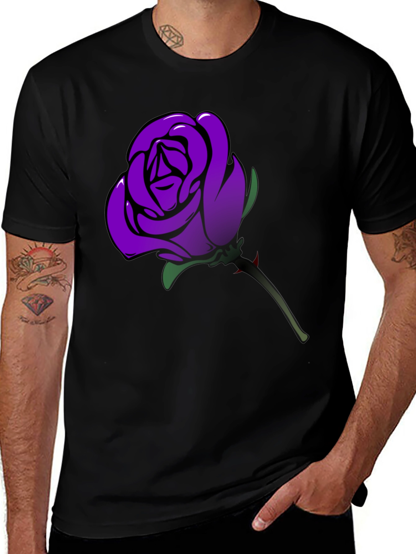 Variant 30 of Purple Rose Graphic T-Shirt - Men's Black Tee