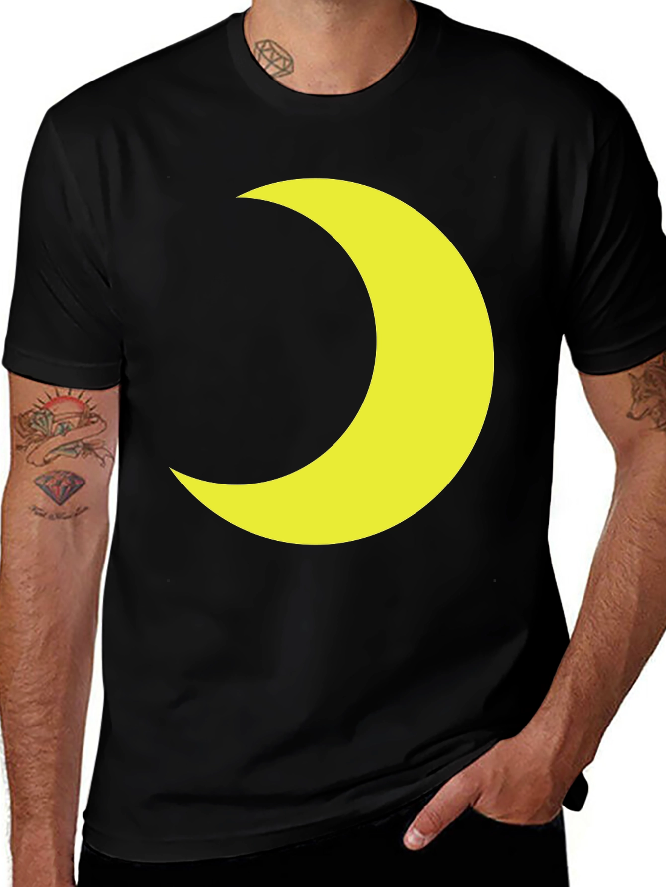 Variant 23 of Crescent Moon Graphic Tee - Black Cotton Blend Shirt