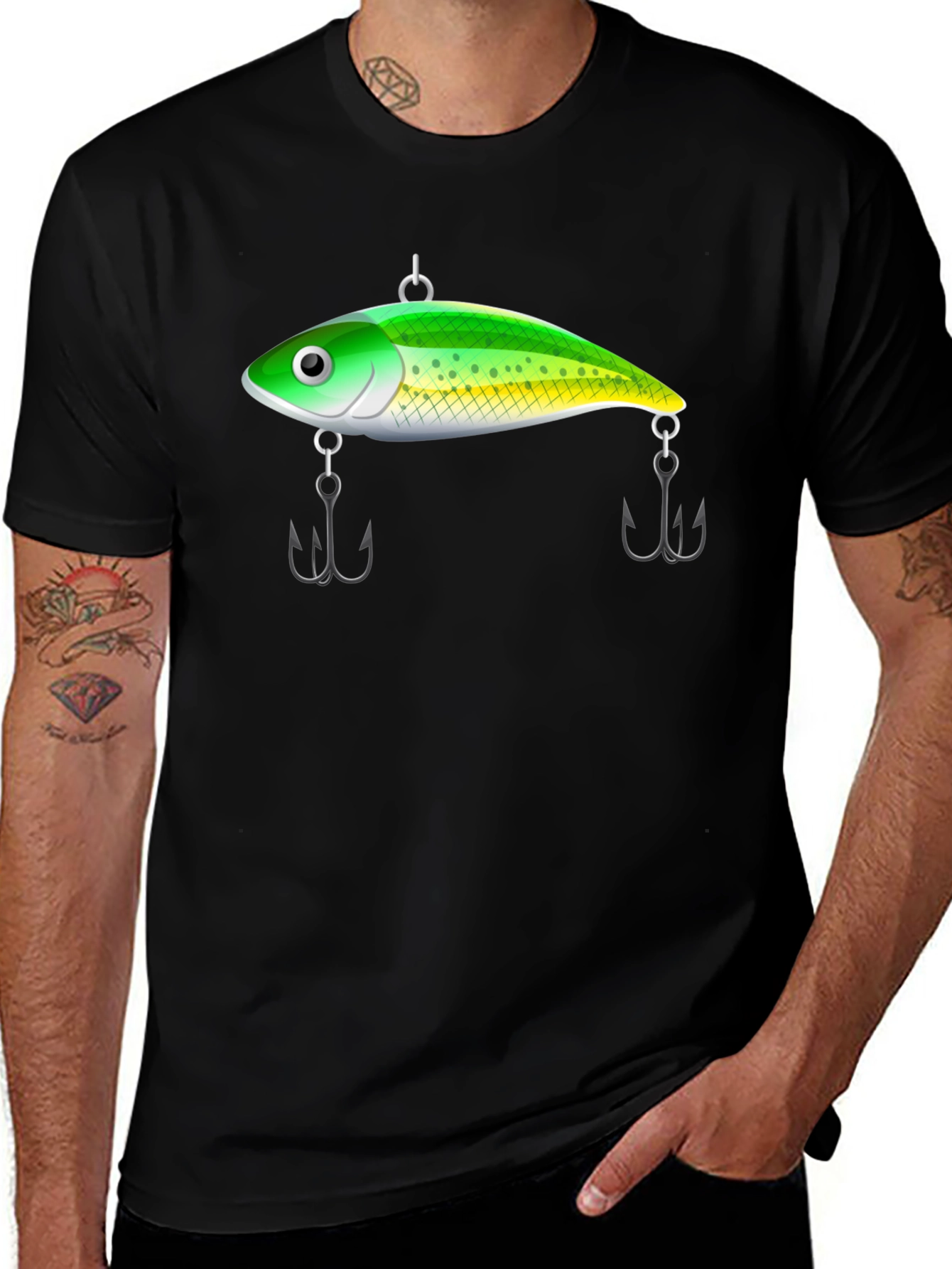 Variant 2 of Fishing Lure Graphic Tee - Black Cotton T-Shirt