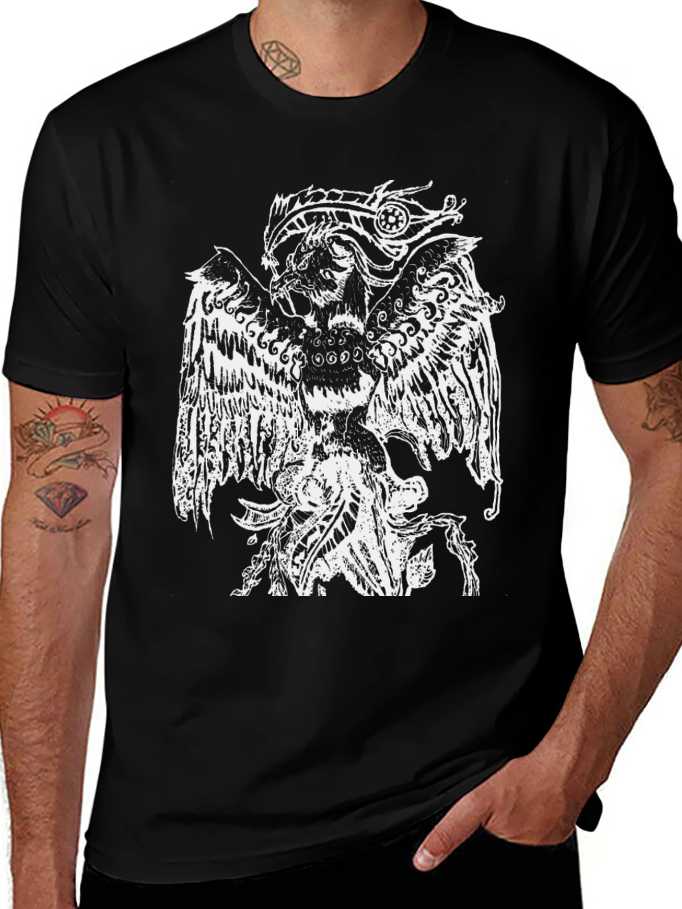Variant 18 of Black T-Shirt with White Griffin Design