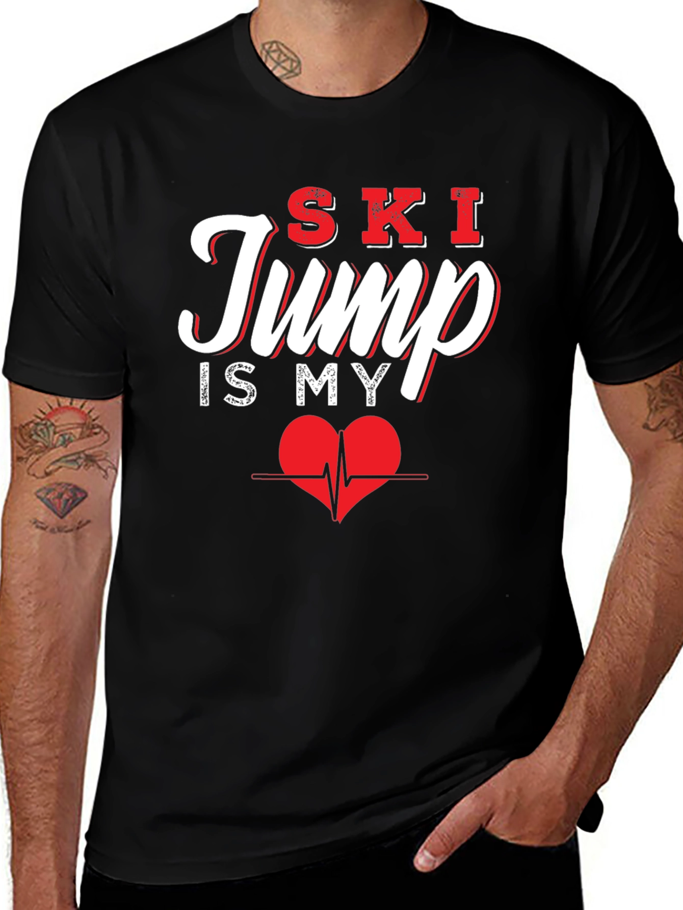 Variant 4 of Ski Jumping Heartbeat T-Shirt