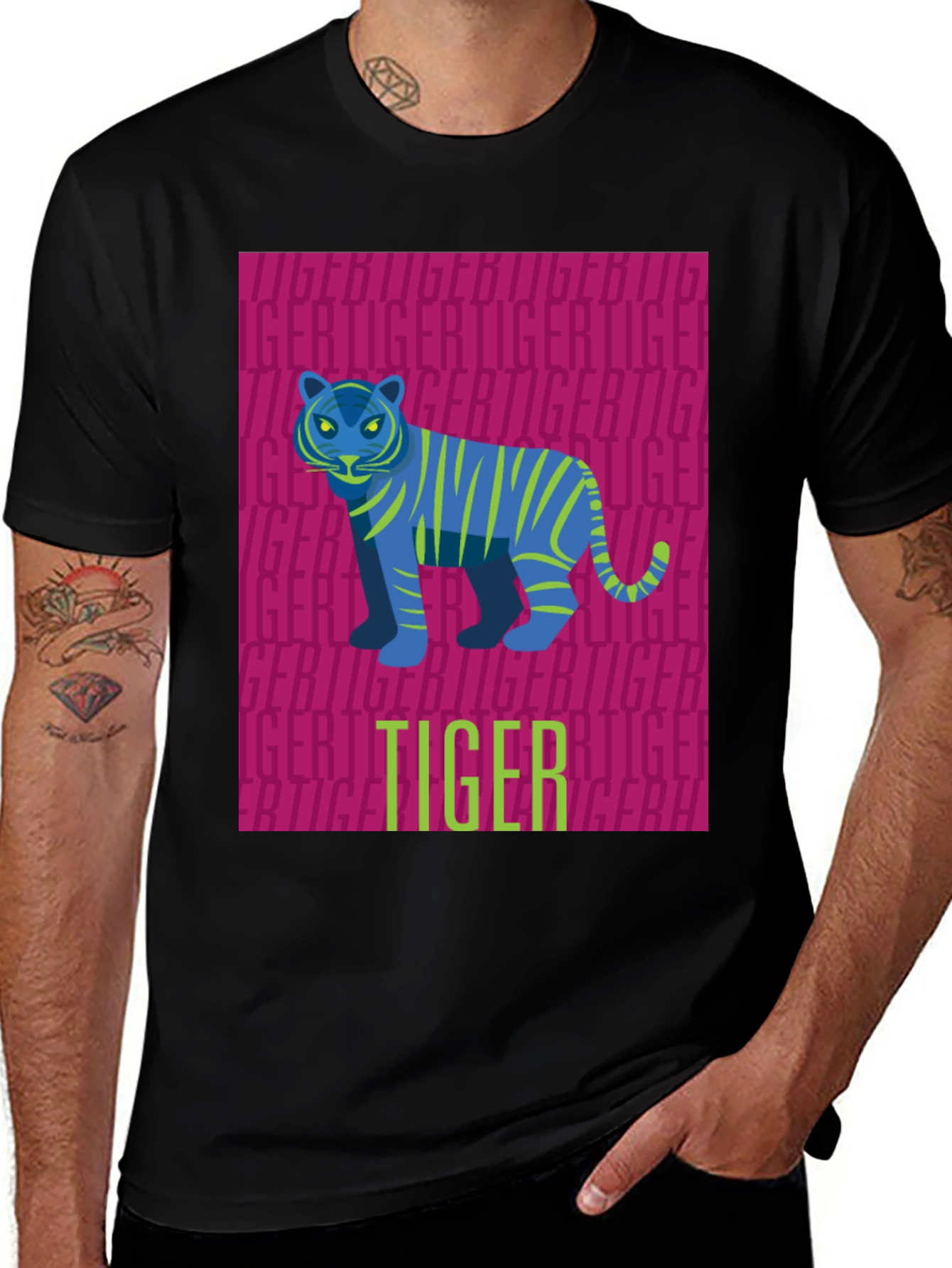 Variant 21 of Cool Tiger Graphic Tee - Stylish Men's Black T-Shirt
