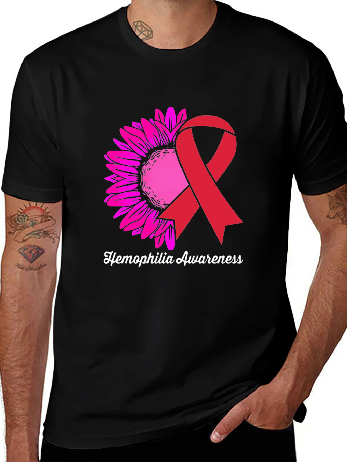 Hemophilia Awareness T-Shirt with Sunflower and Ribbon