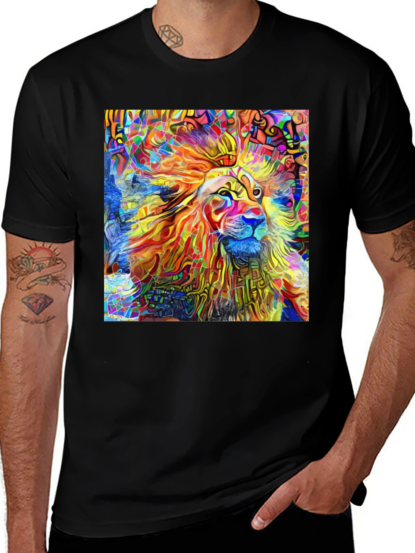 Variant 14 of Vibrant Lion Art Black T-Shirt