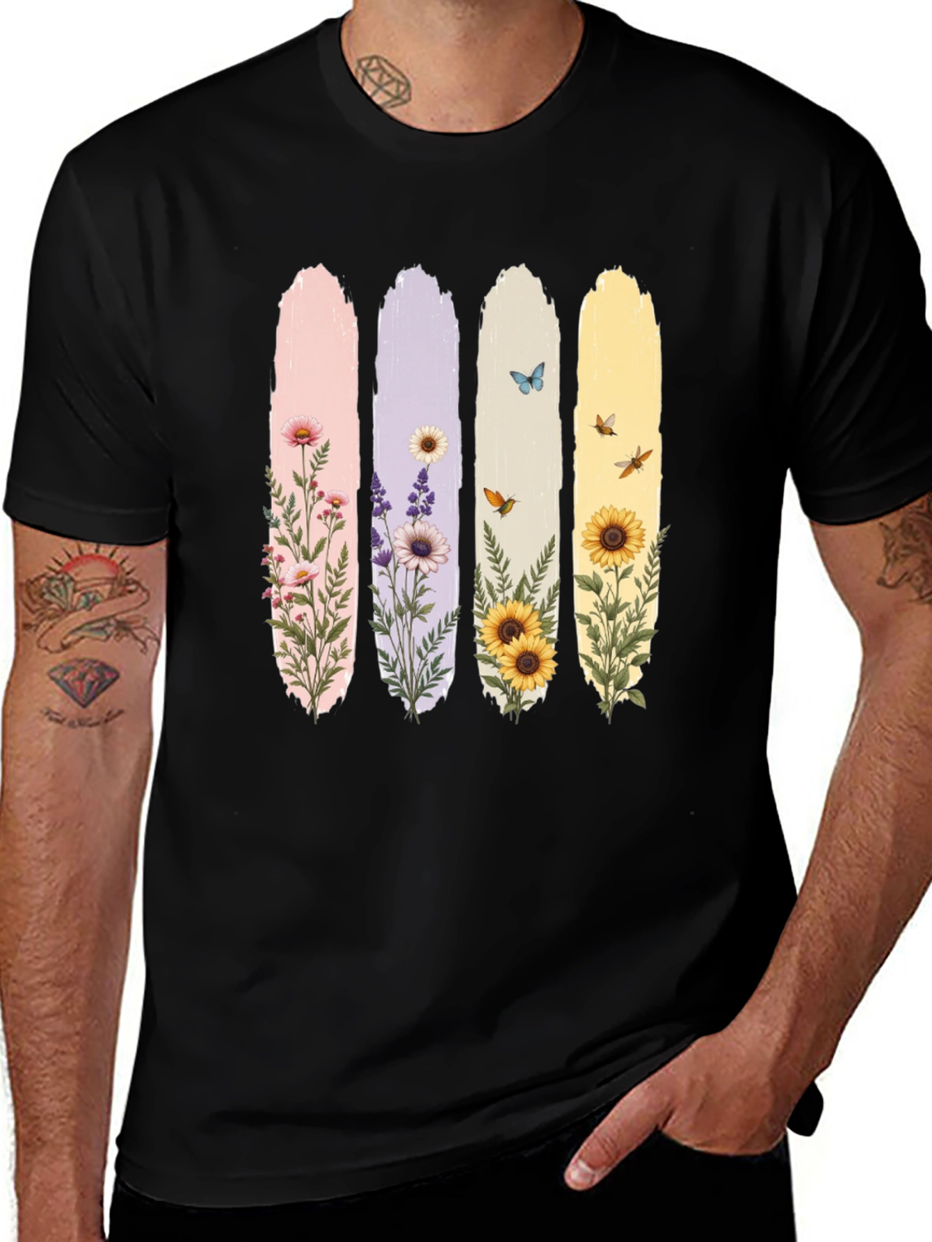 Variant 28 of Floral Stripes Graphic Tee - Black Unisex T-Shirt