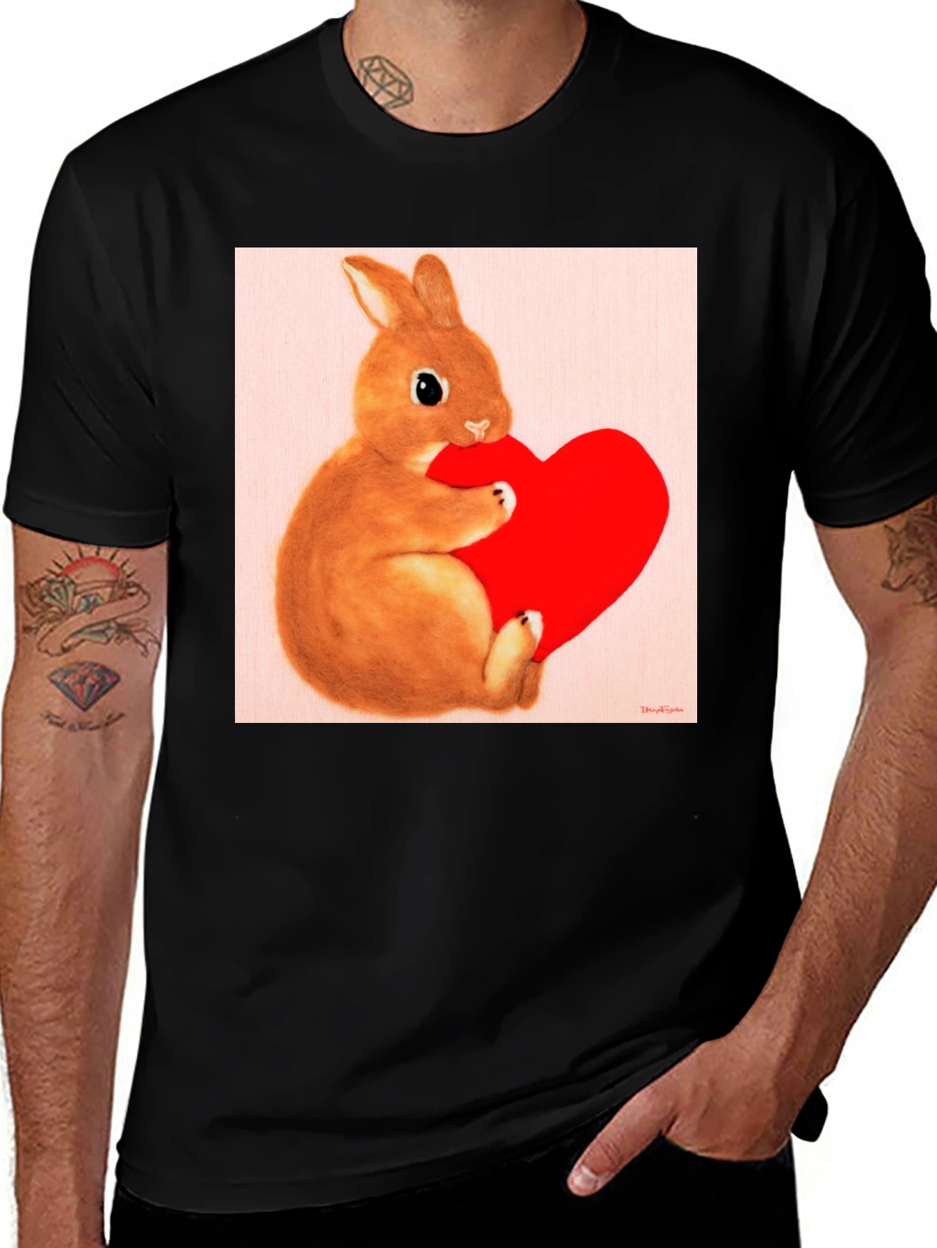 Variant 25 of Bunny & Heart Graphic Tee - Soft Cotton Blend