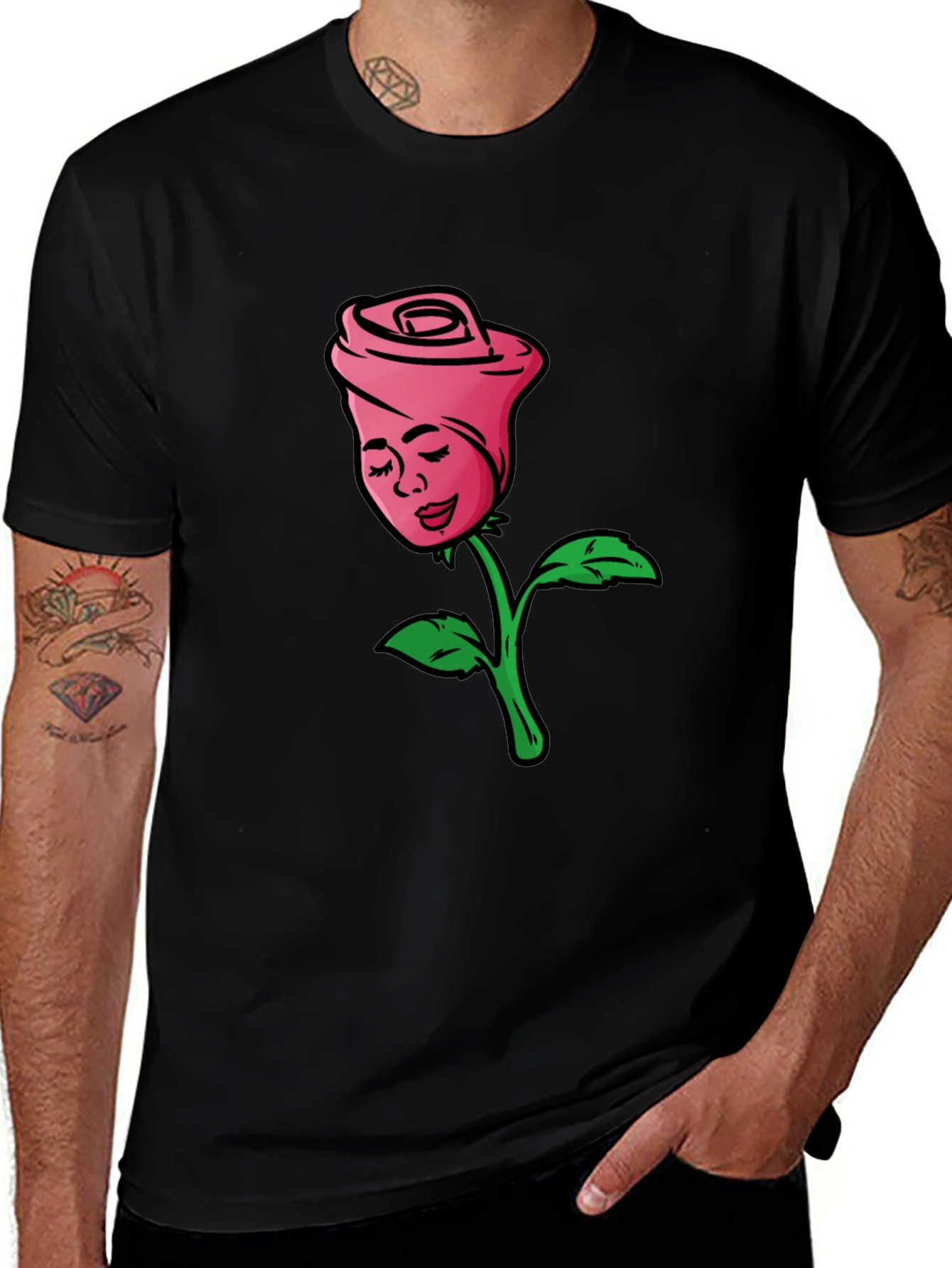Variant 17 of Rose Lady Graphic Tee - Black Cotton Casual Shirt