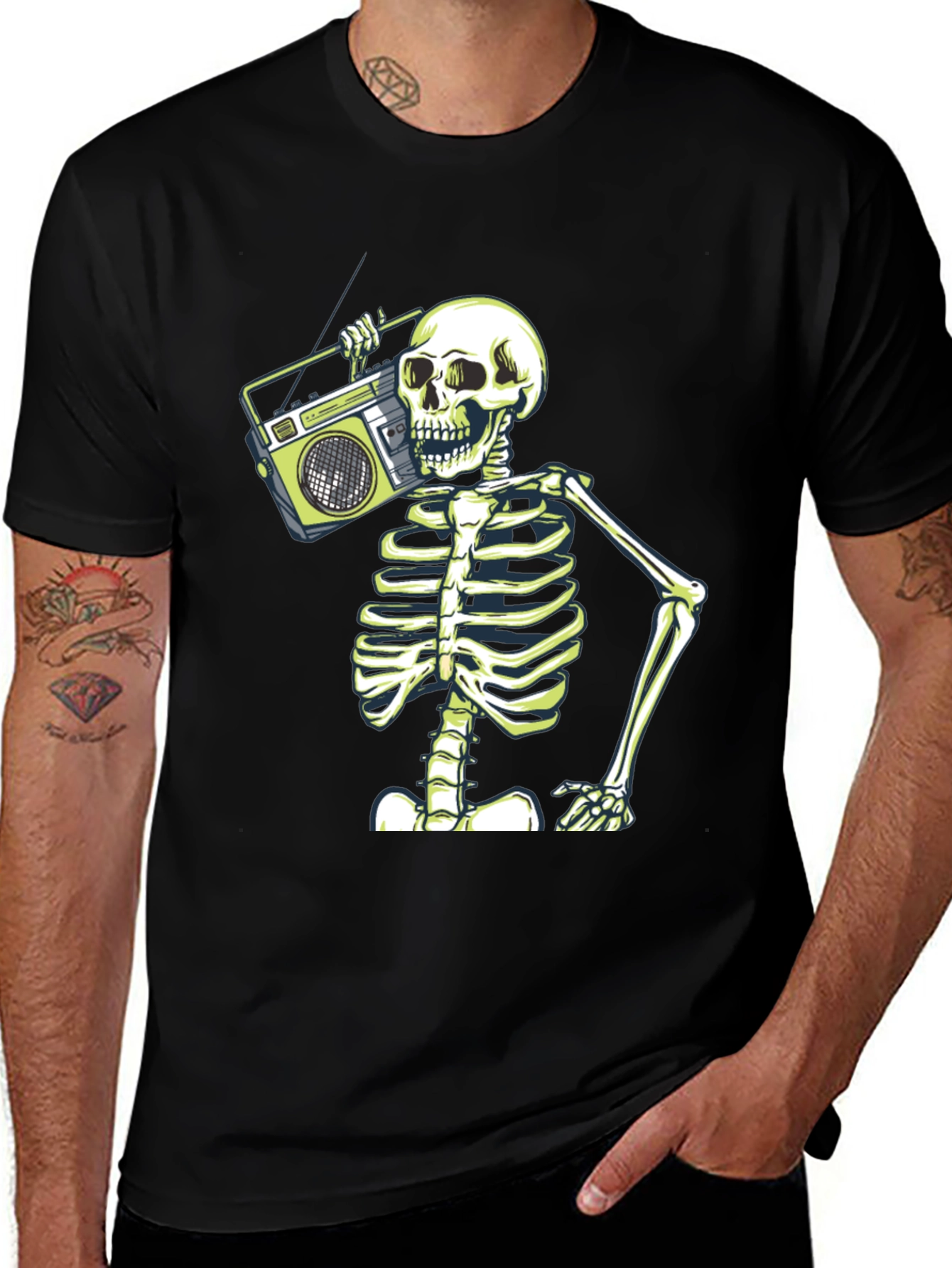 Variant 25 of Skeleton Boombox Graphic Tee - Retro Style