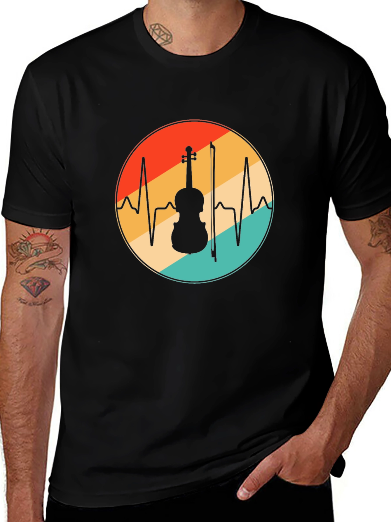 Variant 7 of Violin Heartbeat Graphic Tee - Musical Passion T-Shirt