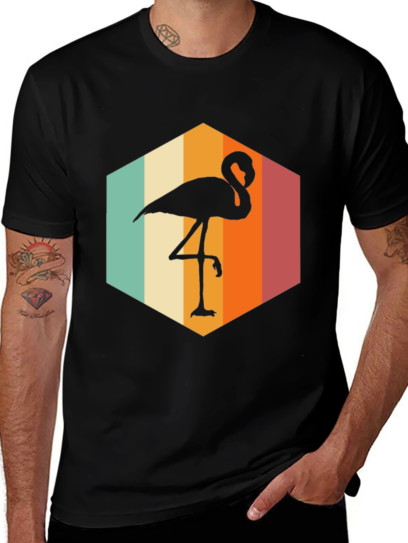 Variant 25 of Retro Flamingo Graphic Tee - Black
