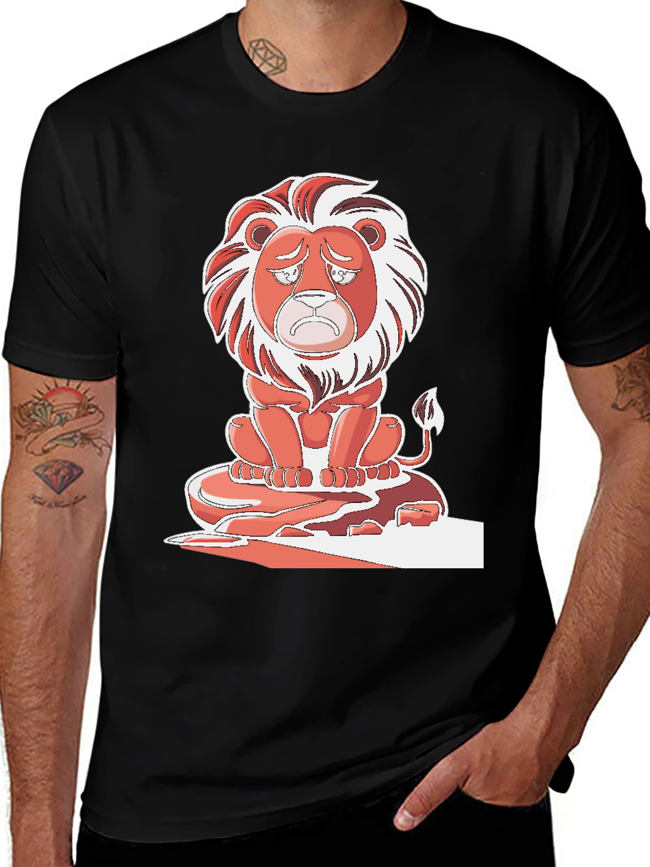 Variant 19 of Sad Lion Graphic T-Shirt - Black Cotton Tee