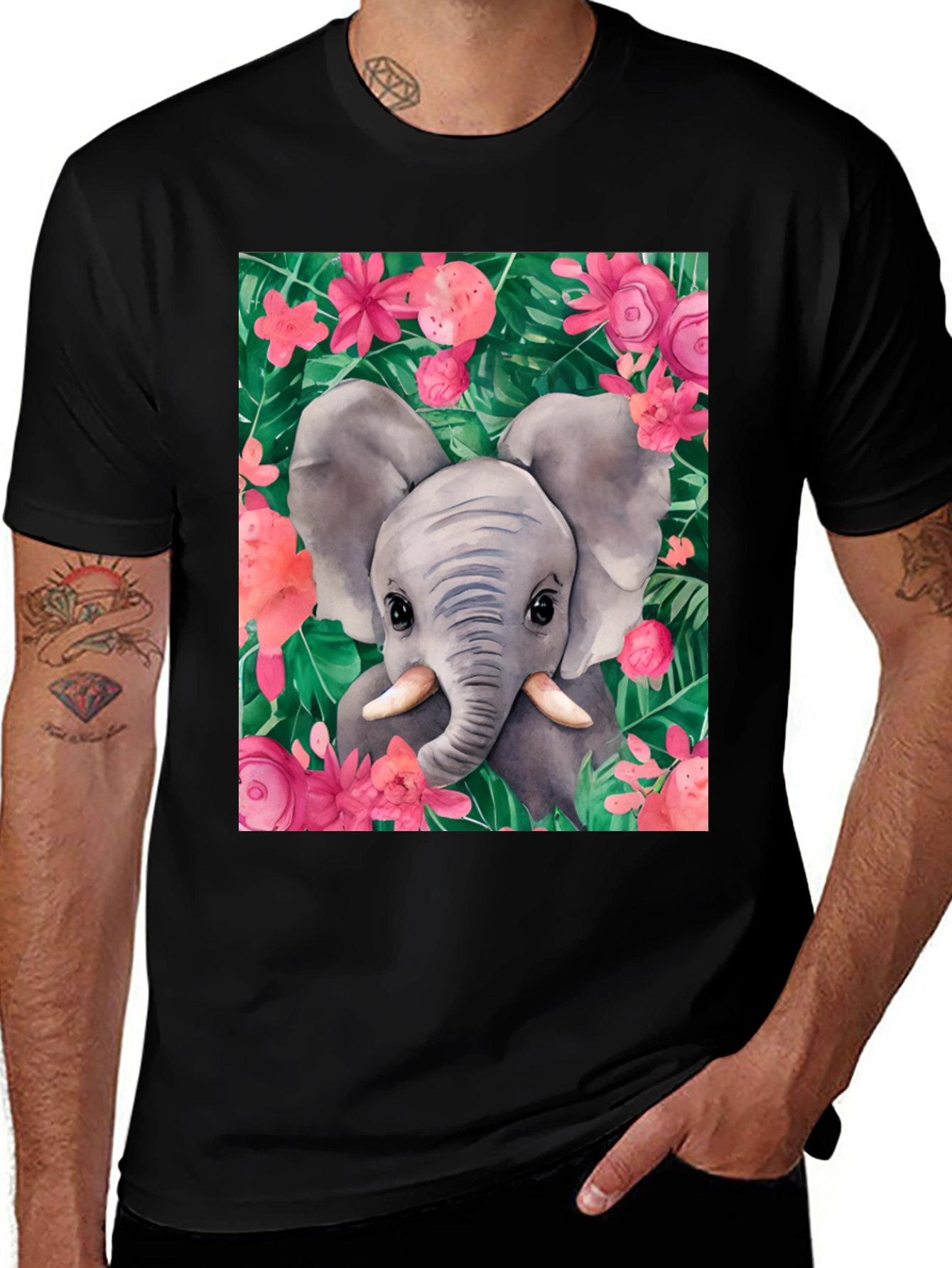Black Elephant Floral Graphic Tee main image