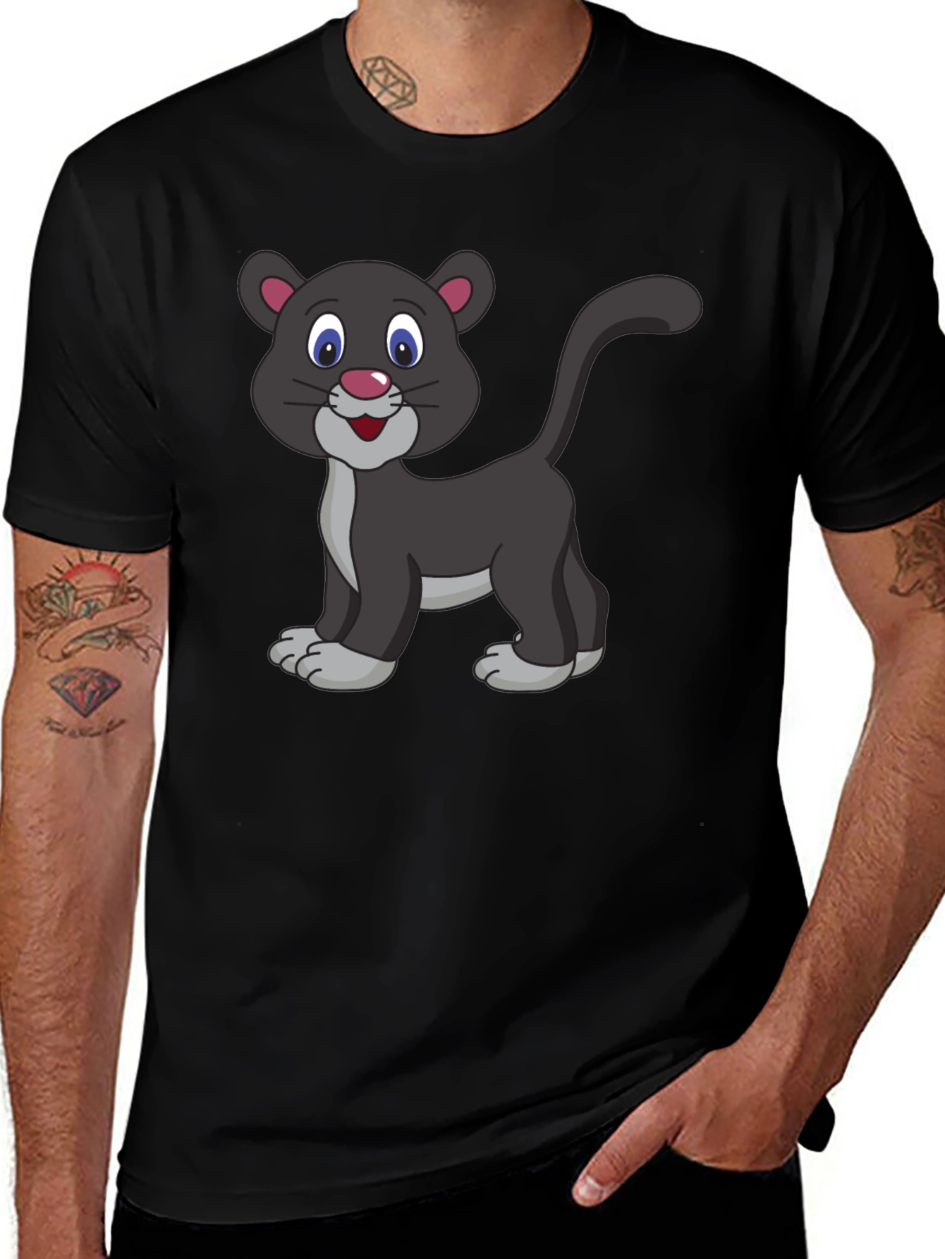 Variant 6 of Cartoon Panther Graphic Black T-Shirt