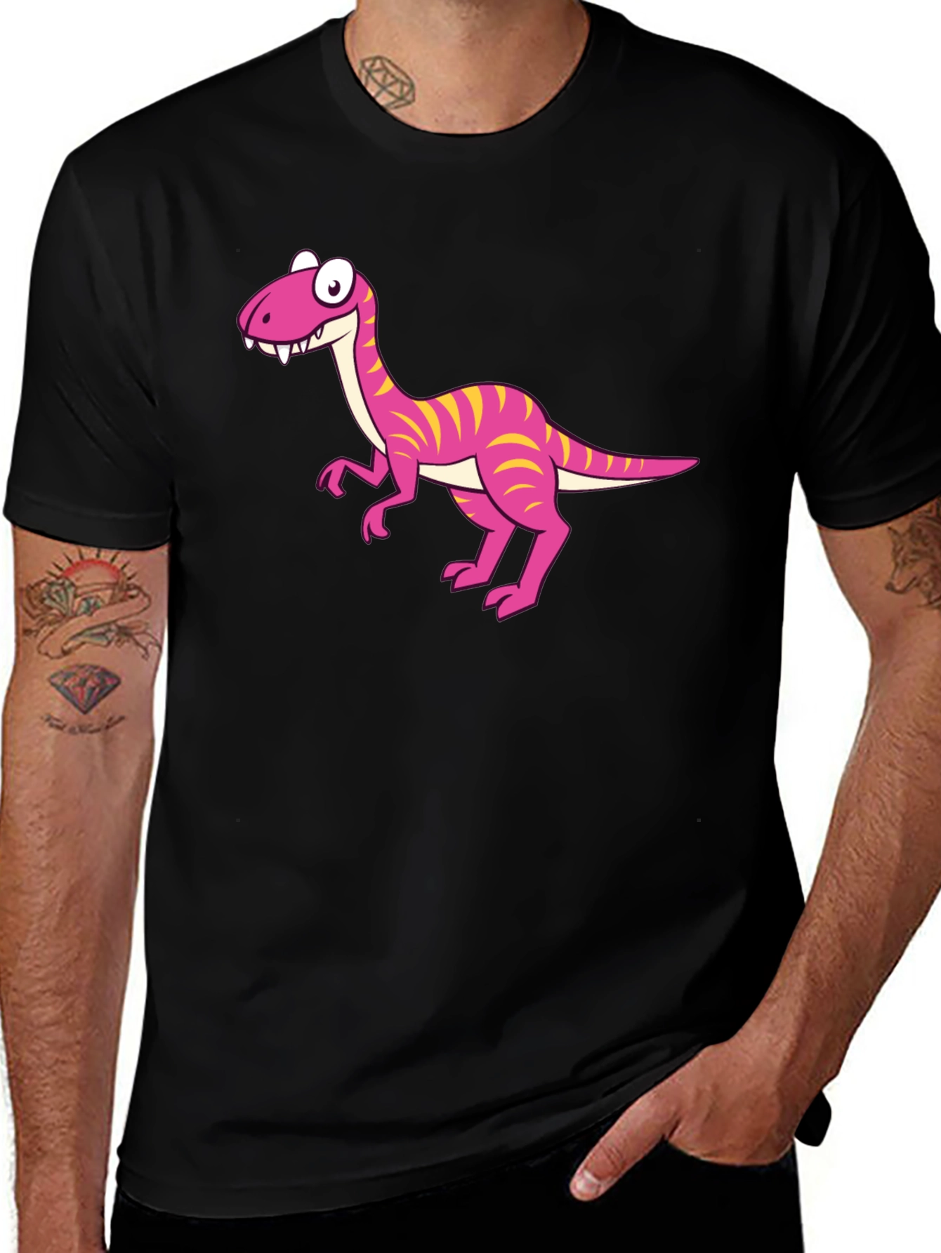 Variant 6 of Cartoon Dinosaur Graphic Print Men's Tee - Black