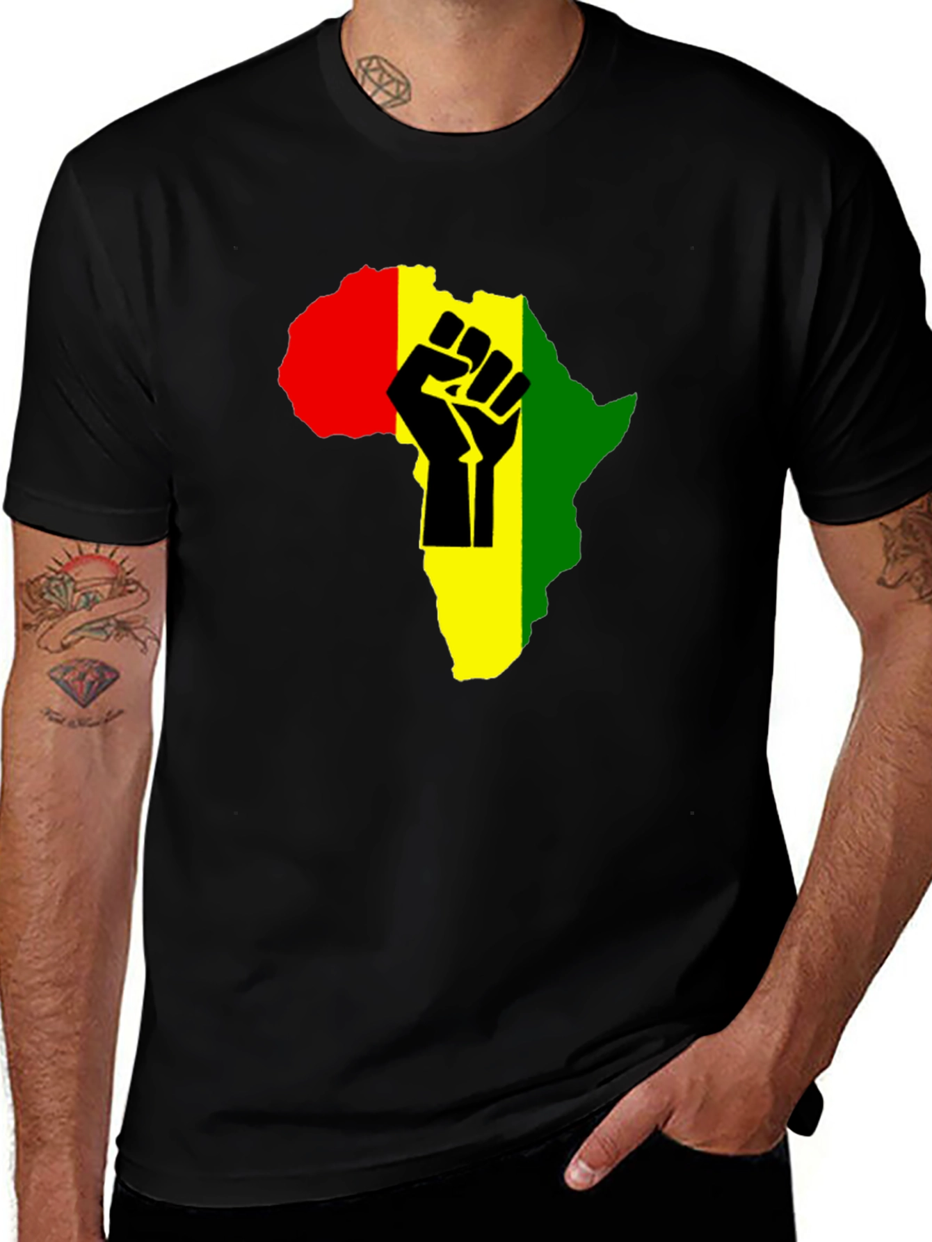 Black Power Fist Africa Map Tee - Men's Black T-Shirt