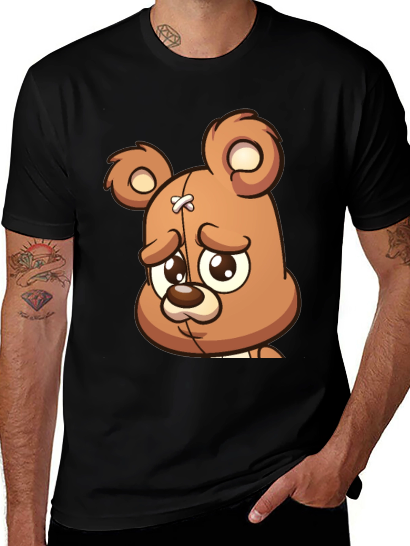 Variant 20 of Sad Teddy Bear Graphic T-Shirt - Black