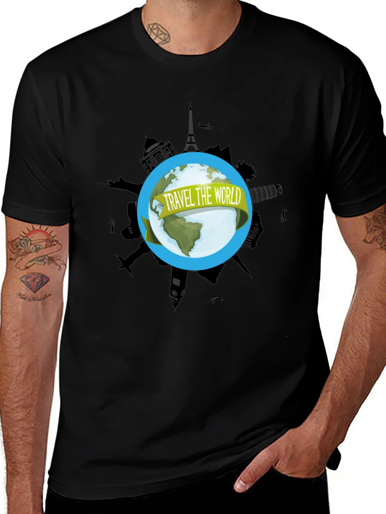 Variant 30 of Travel the World Graphic Black T-Shirt