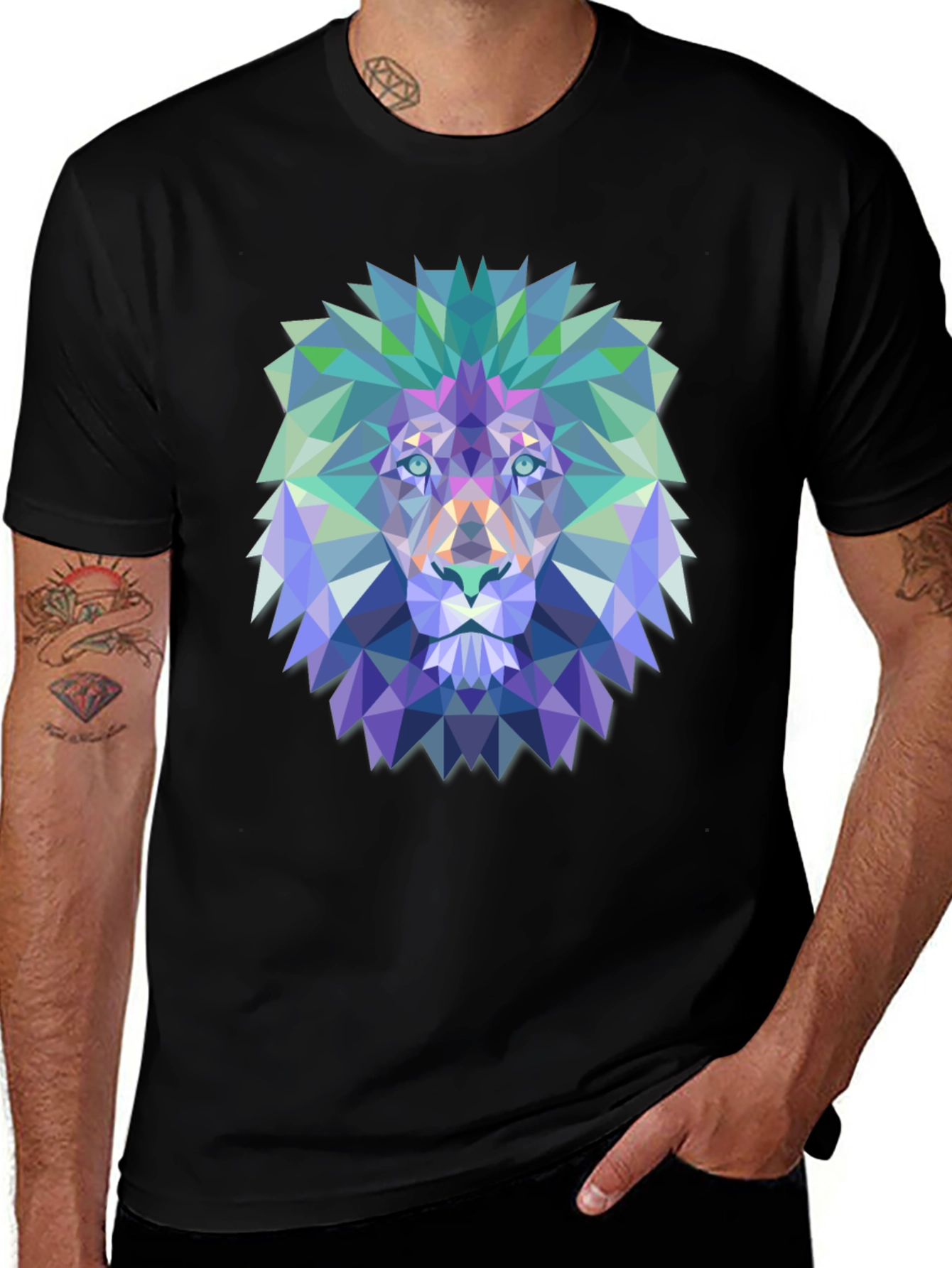 Variant 28 of Geometric Lion Graphic Tee - Modern Animal Print T-Shirt