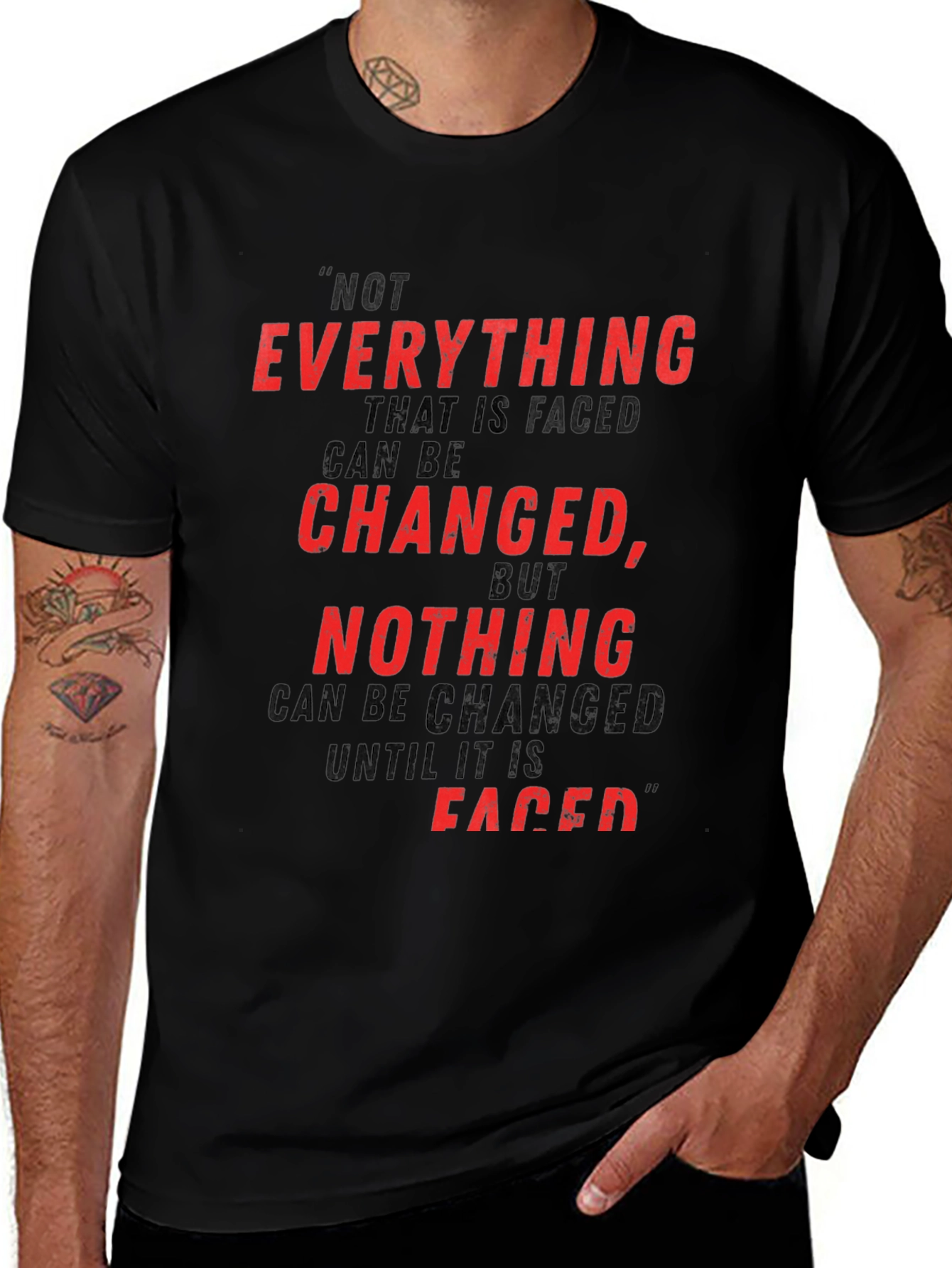 Variant 8 of Motivational Quote T-Shirt: "Everything Faced Can Be Changed"