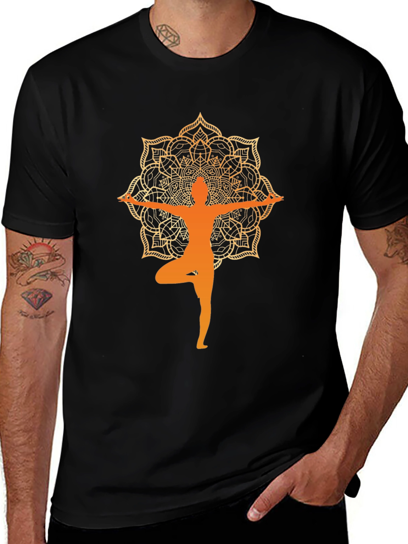 Variant 28 of Yoga Mandala Graphic Tee - Tree Pose Design