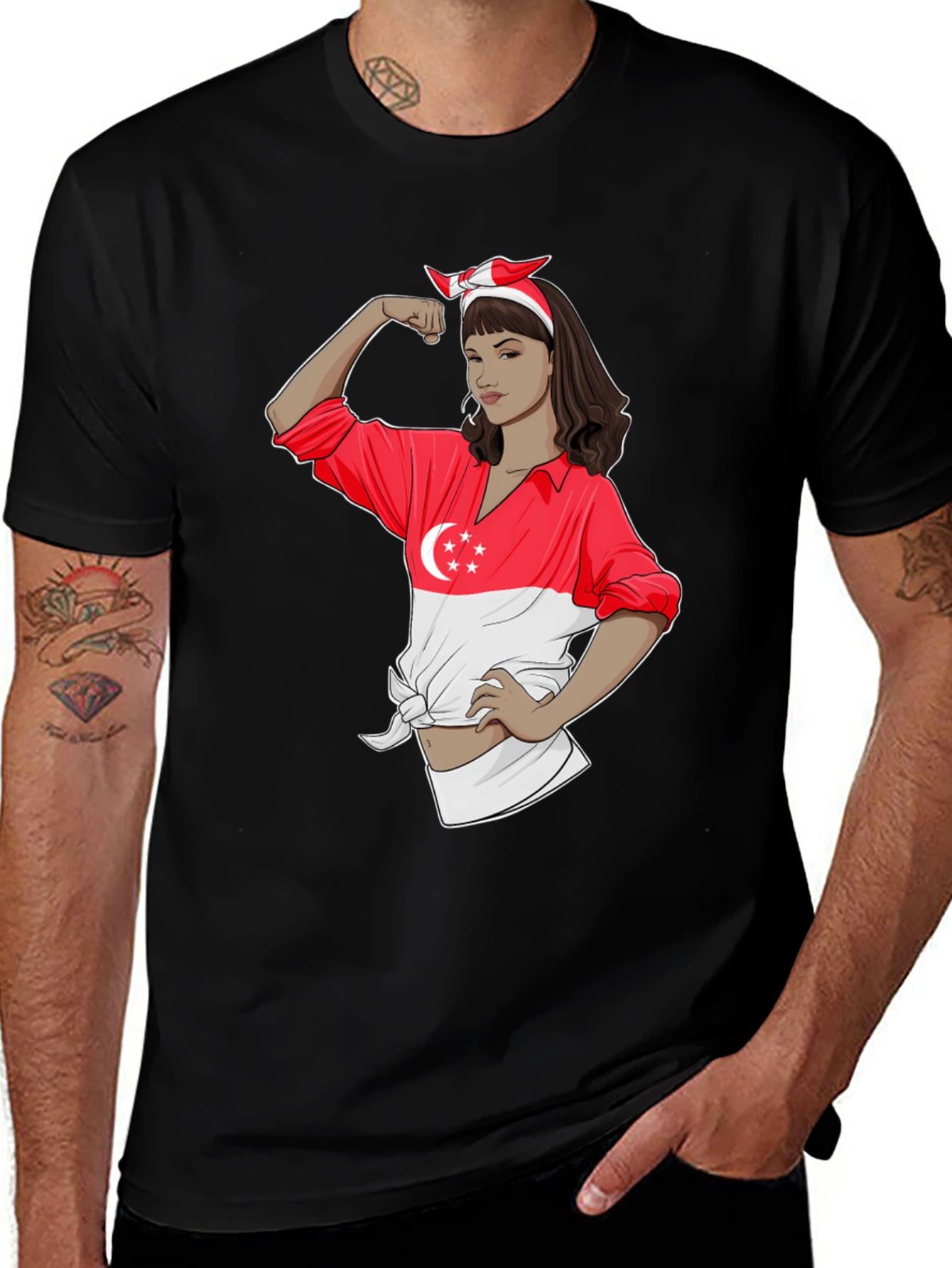 Singapore Flag Rosie the Riveter T-Shirt