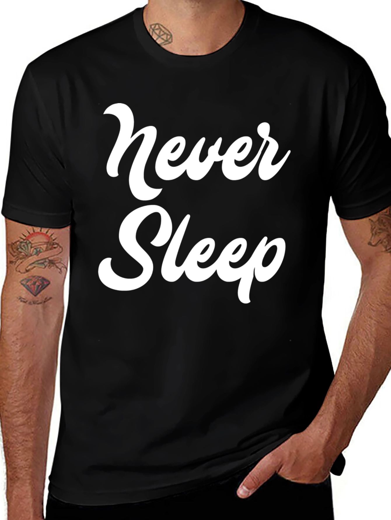 Variant 25 of Never Sleep Graphic Tee - Black Crew Neck T-Shirt