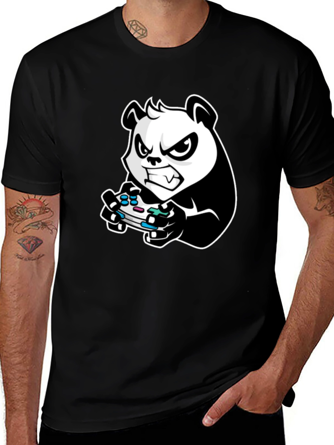 Gaming Panda Graphic Tee - Black Cotton T-Shirt