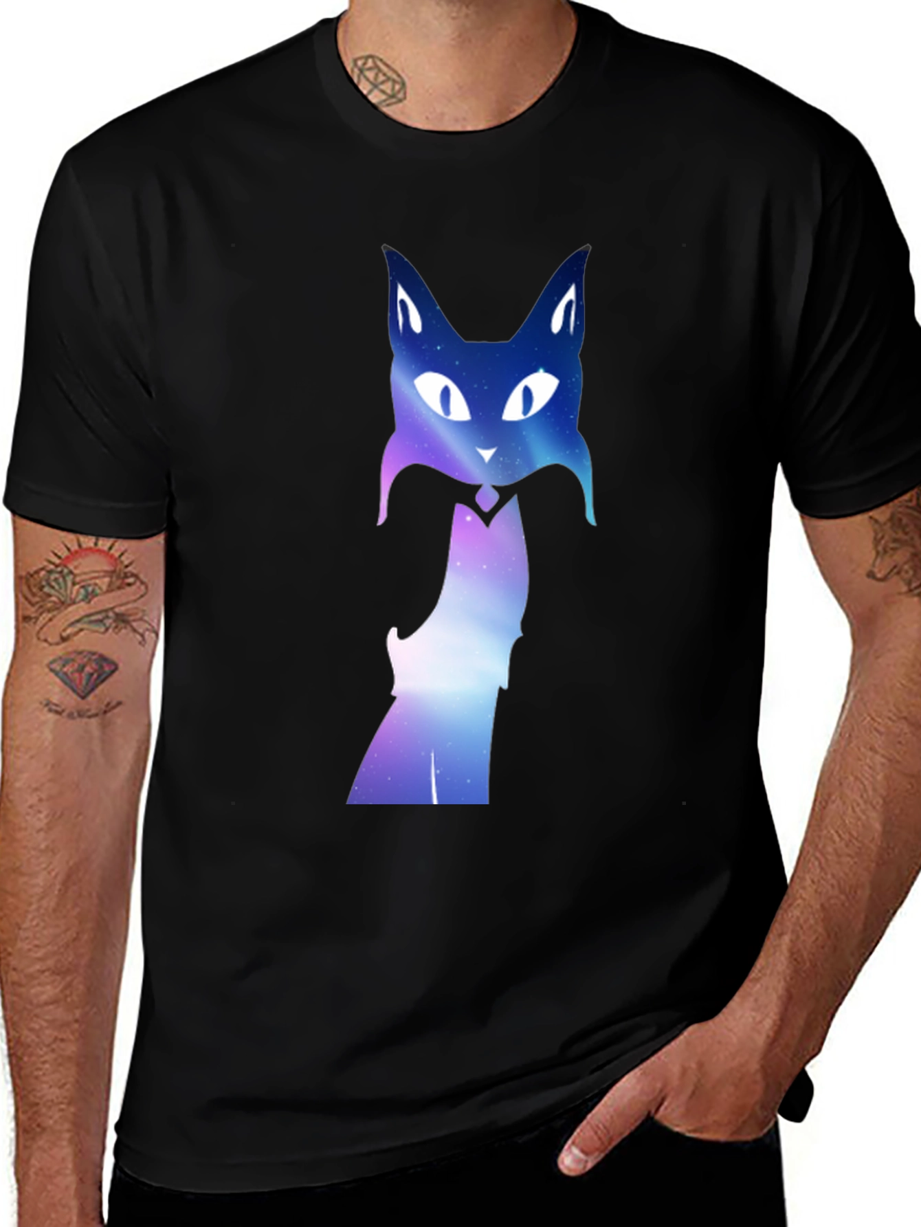 Variant 15 of Galaxy Cat Graphic Tee - Black Crew Neck T-Shirt