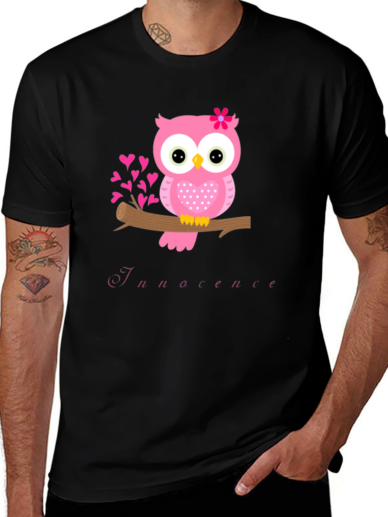 Variant 4 of Owl Innocence T-Shirt - Cute Pink Bird Tee