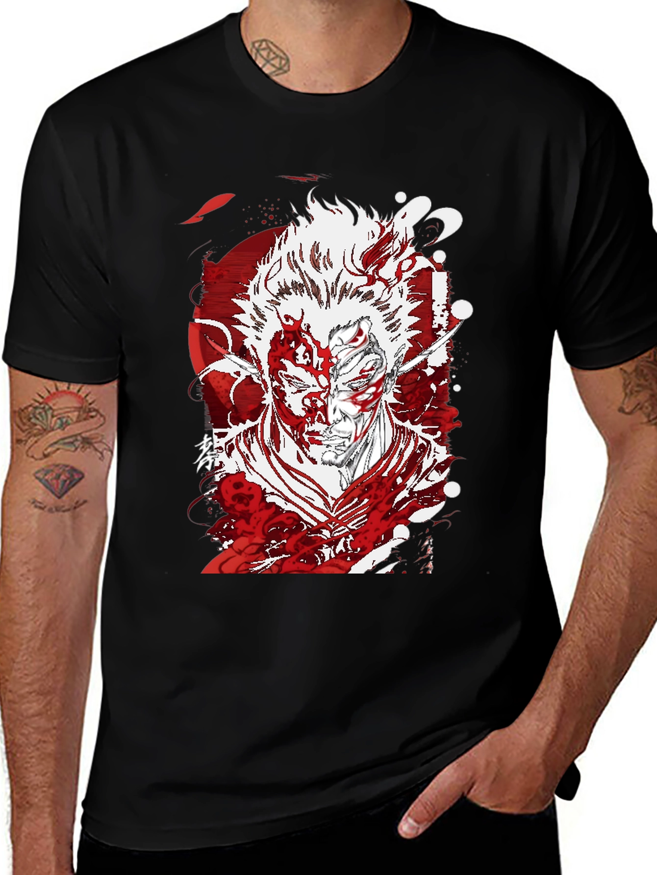 Variant 7 of Anime Graphic T-Shirt: Bold Red & White Design