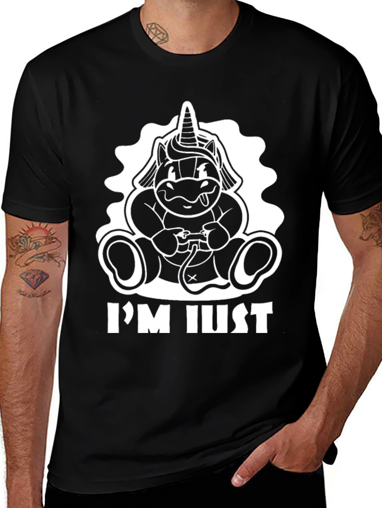 Variant 29 of Gamer Unicorn Black T-Shirt - I'm Just Gaming
