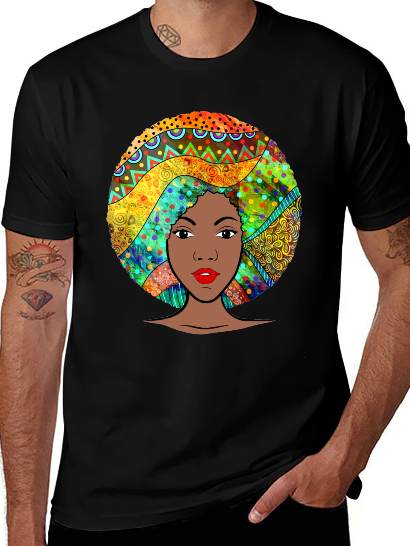 Variant 13 of Black T-Shirt with Afro Woman Graphic