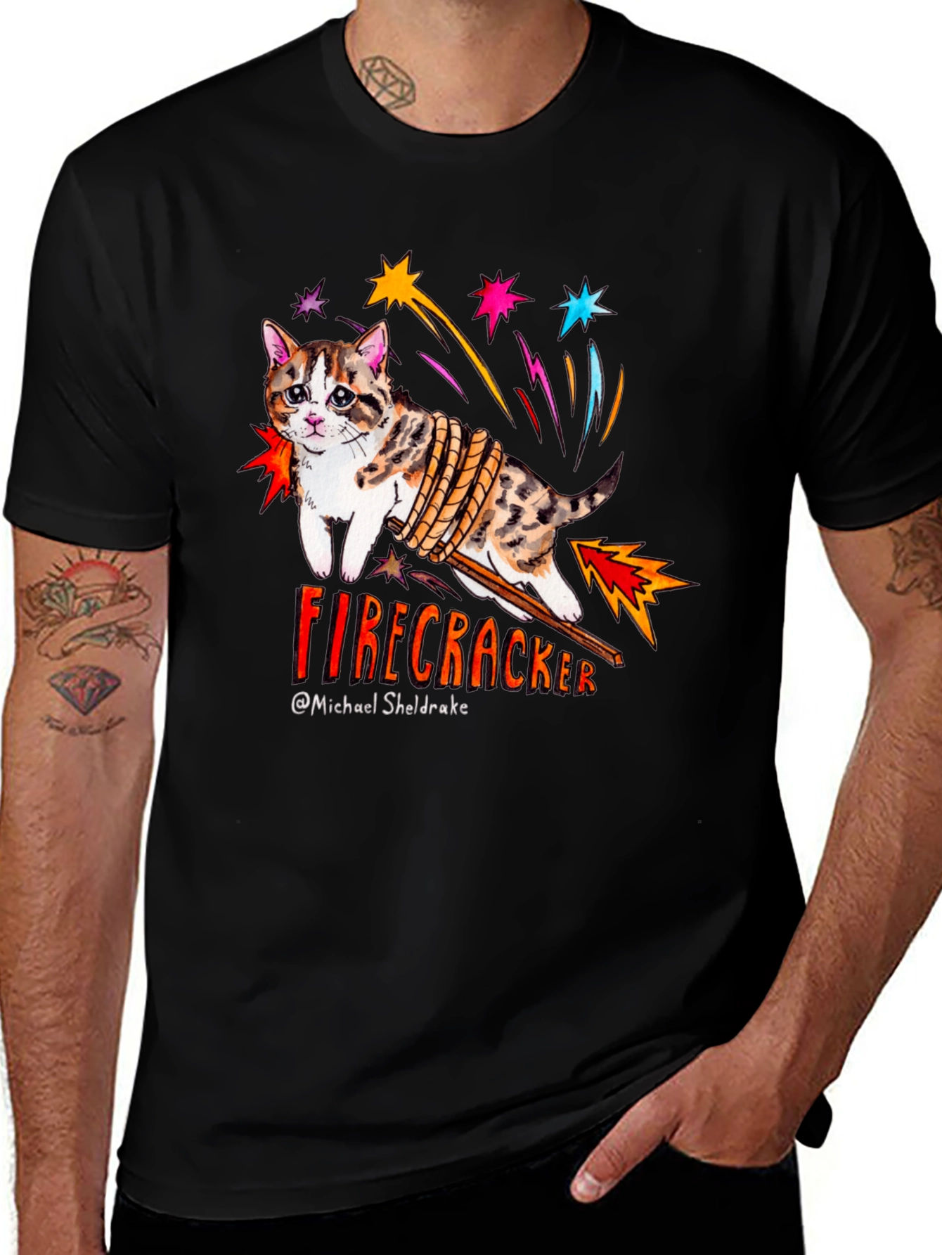 Variant 27 of Firecracker Cat T-Shirt - Whimsical Graphic Tee