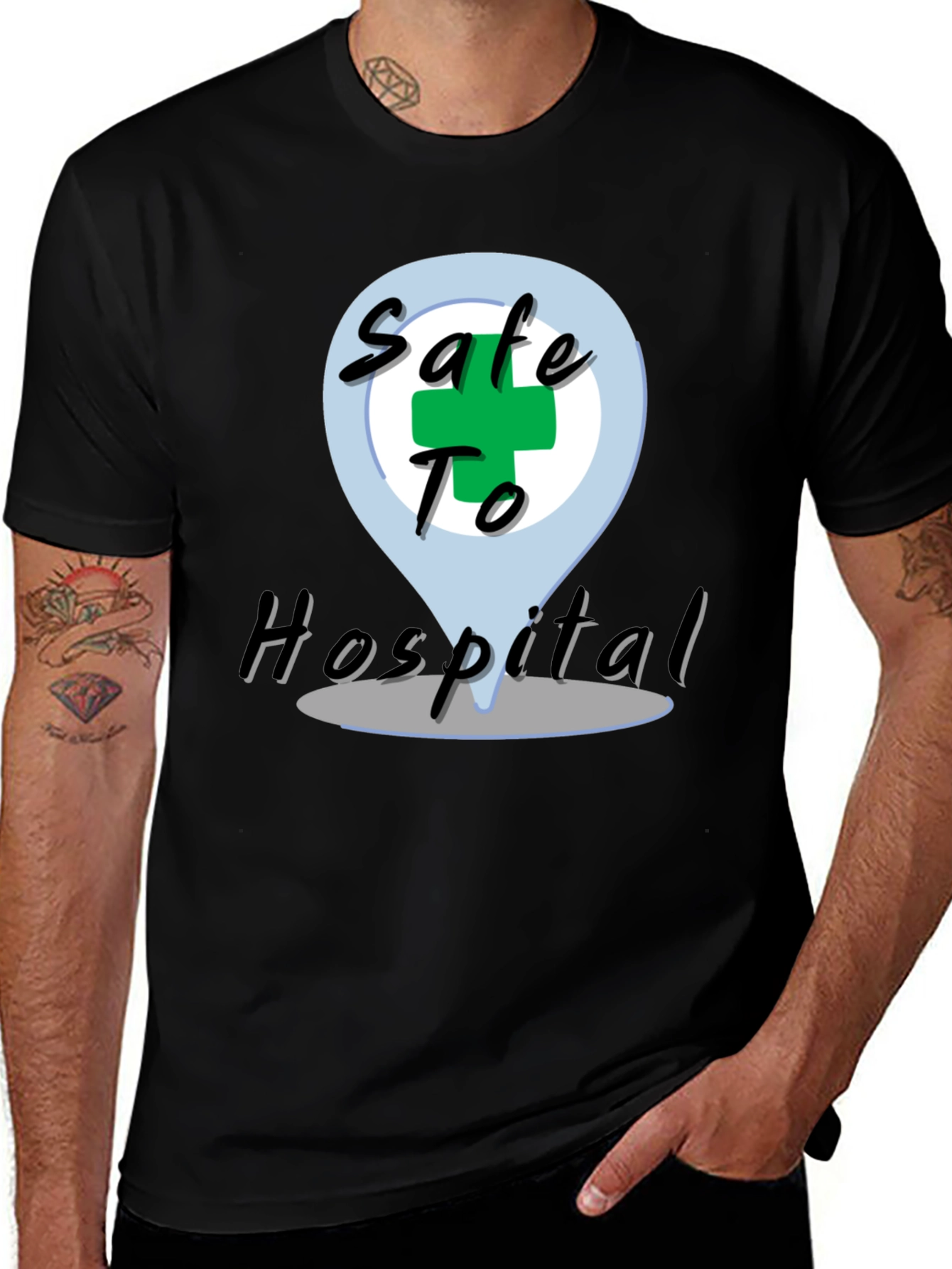 Safe To Hospital Black Cotton Graphic Tee