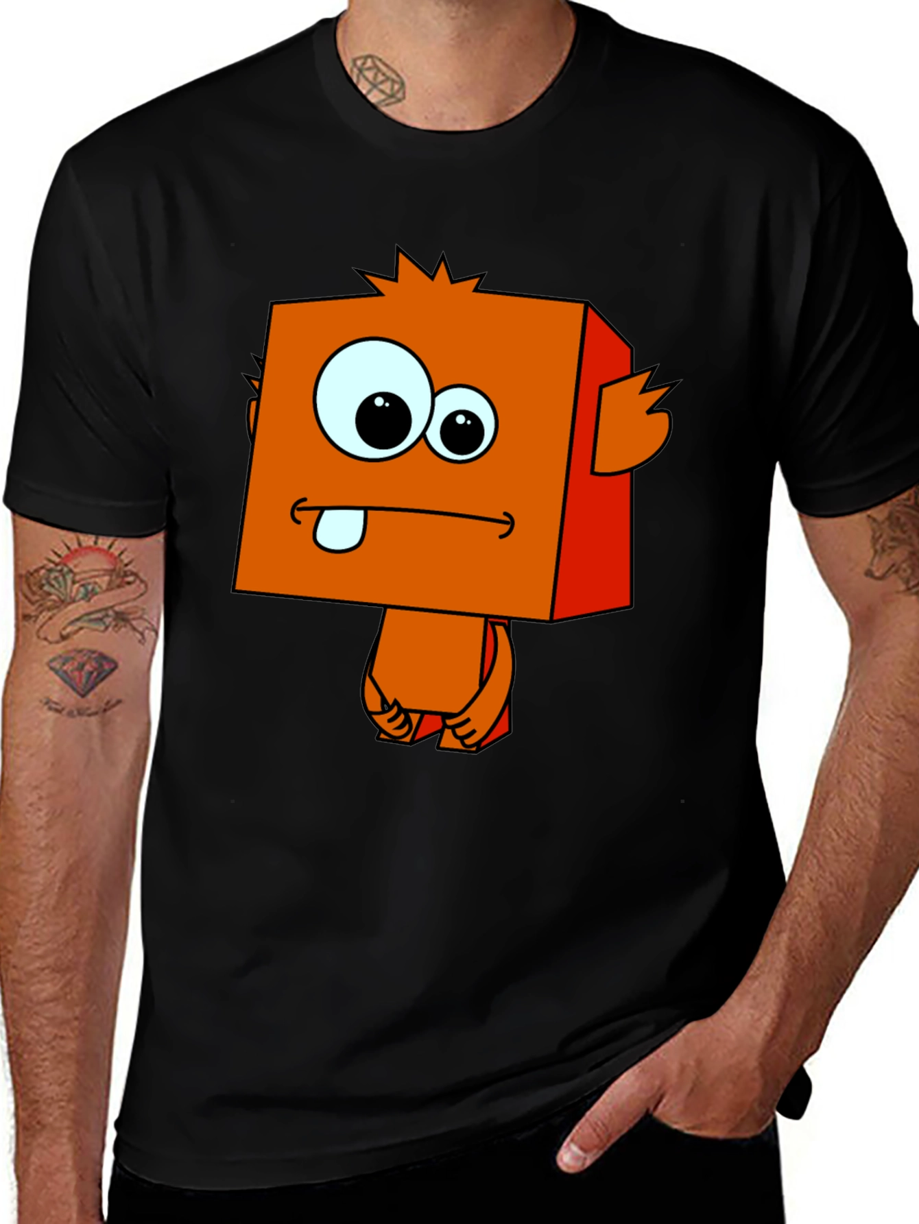 Funny Cartoon Monster Graphic Black T-Shirt