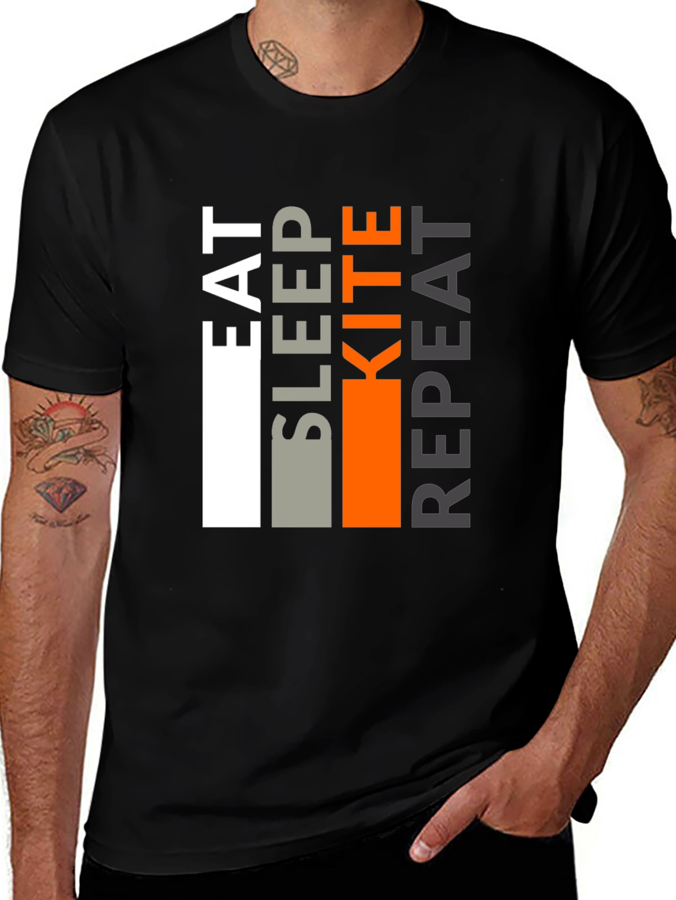Variant 9 of Eat Sleep Kite Repeat T-Shirt | Black Graphic Tee