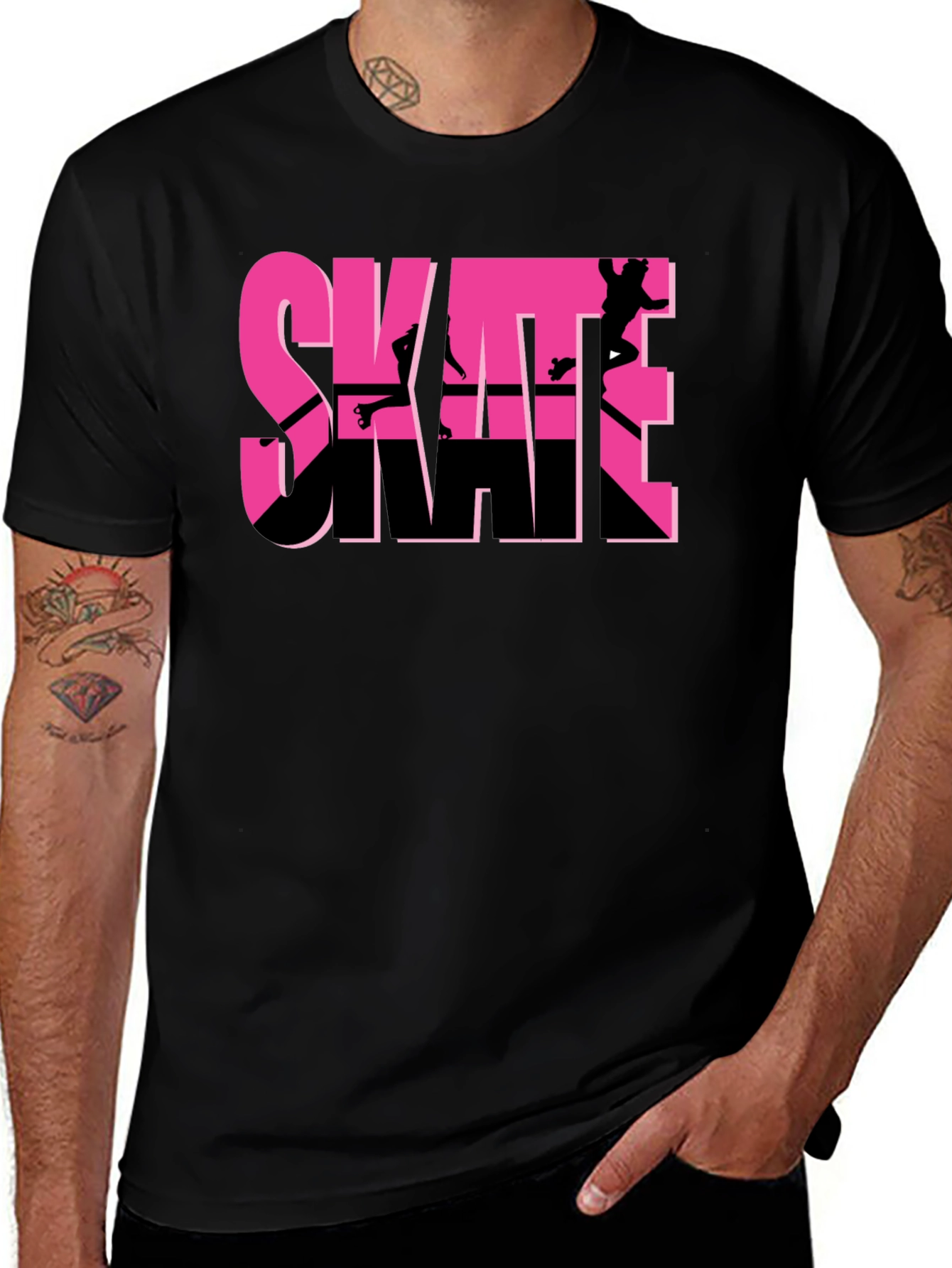 Variant 13 of Skate Graphic T-Shirt - Black, Pink Skateboarding Design