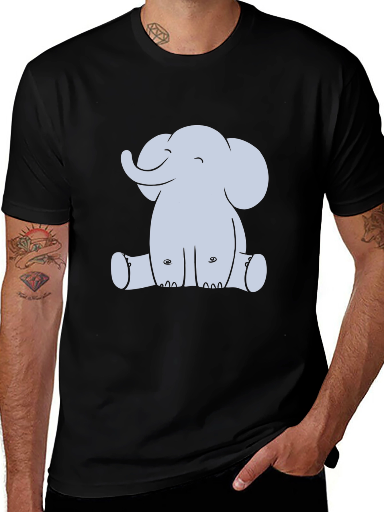 Variant 23 of Cute Elephant Graphic Black T-Shirt